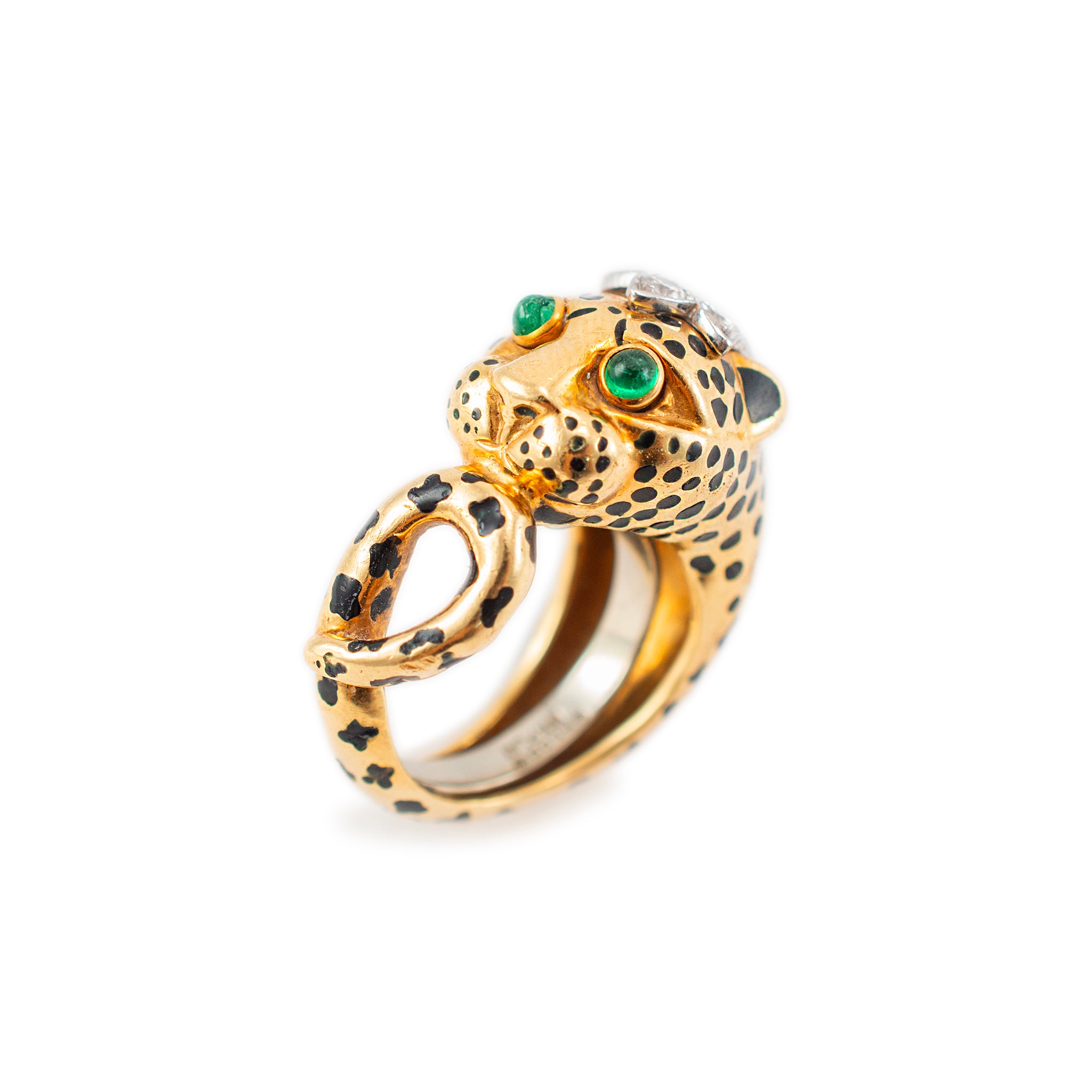 David Webb 18K Yellow Gold & Platinum Leopard Looped Tail Diamond Cocktail Ring