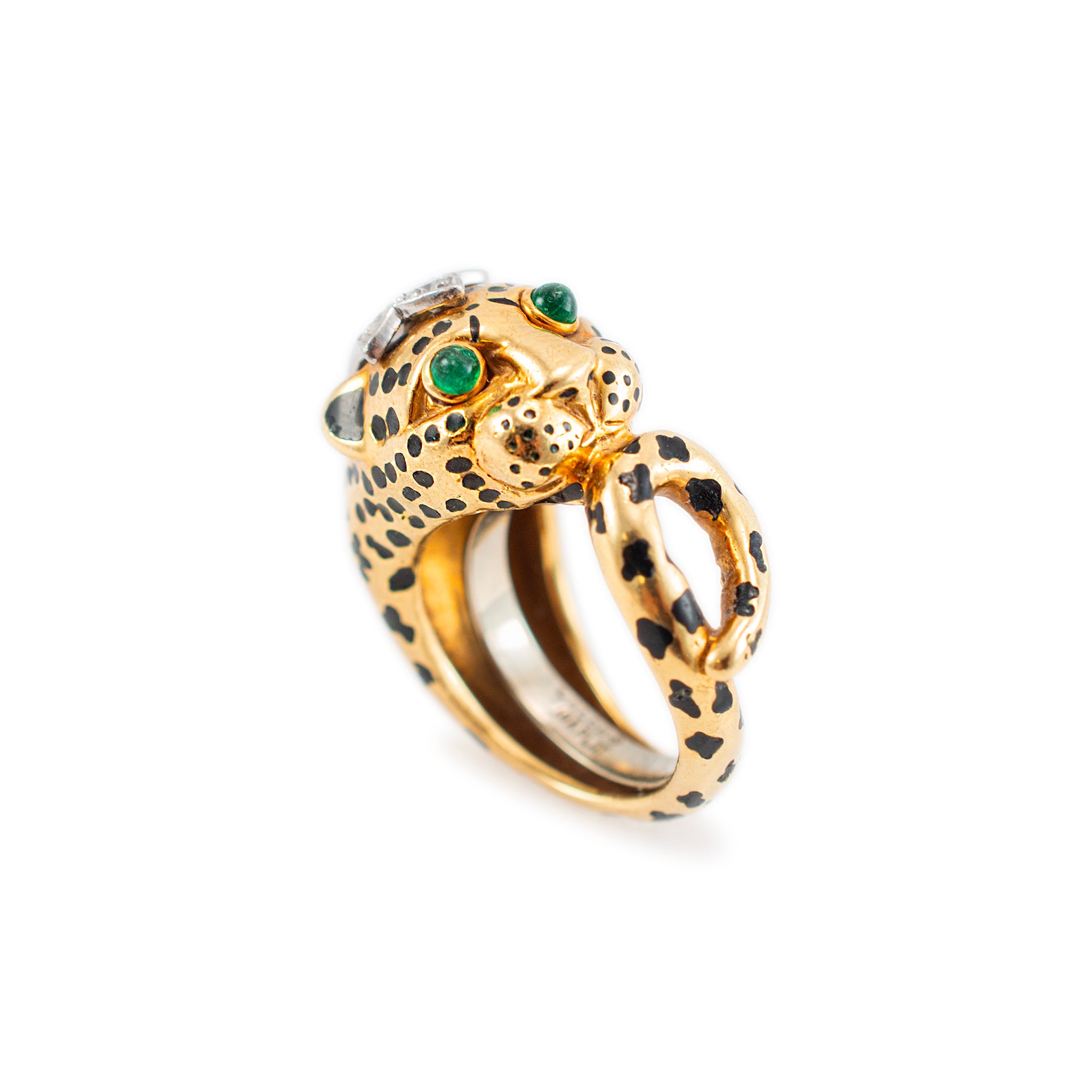 David Webb 18K Yellow Gold & Platinum Leopard Looped Tail Diamond Cocktail Ring