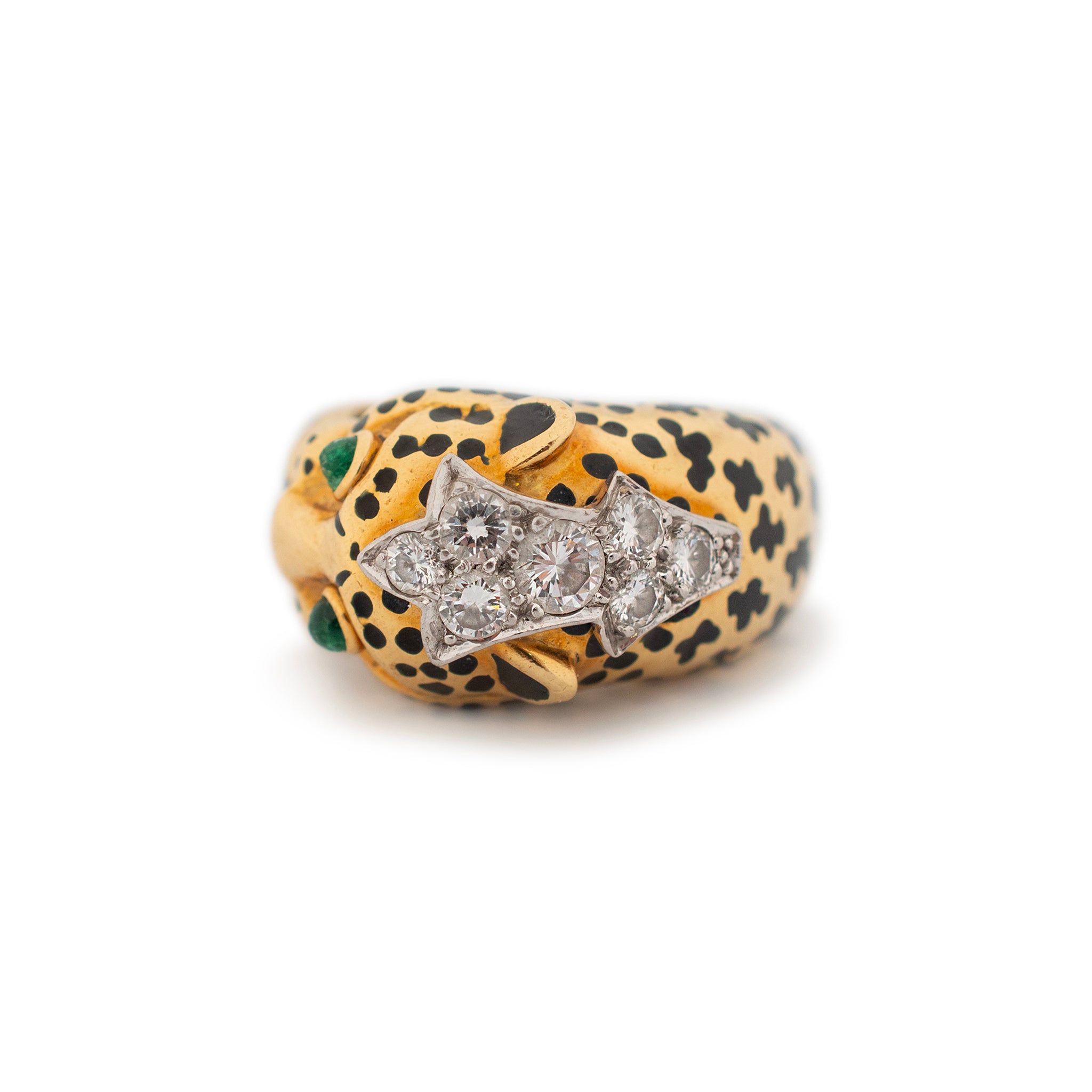 David Webb 18K Yellow Gold & Platinum Leopard Looped Tail Diamond Cocktail Ring