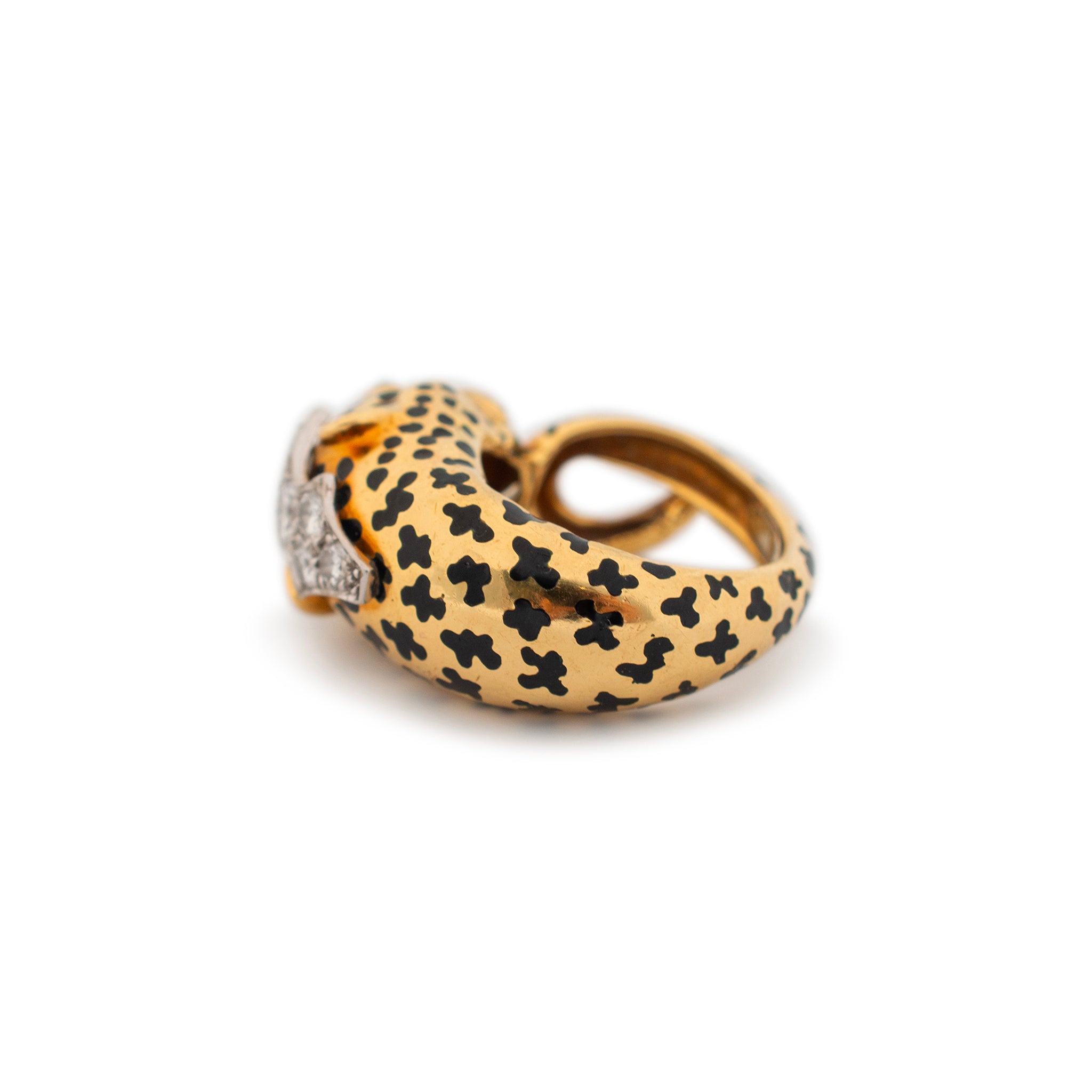 David Webb 18K Yellow Gold & Platinum Leopard Looped Tail Diamond Cocktail Ring