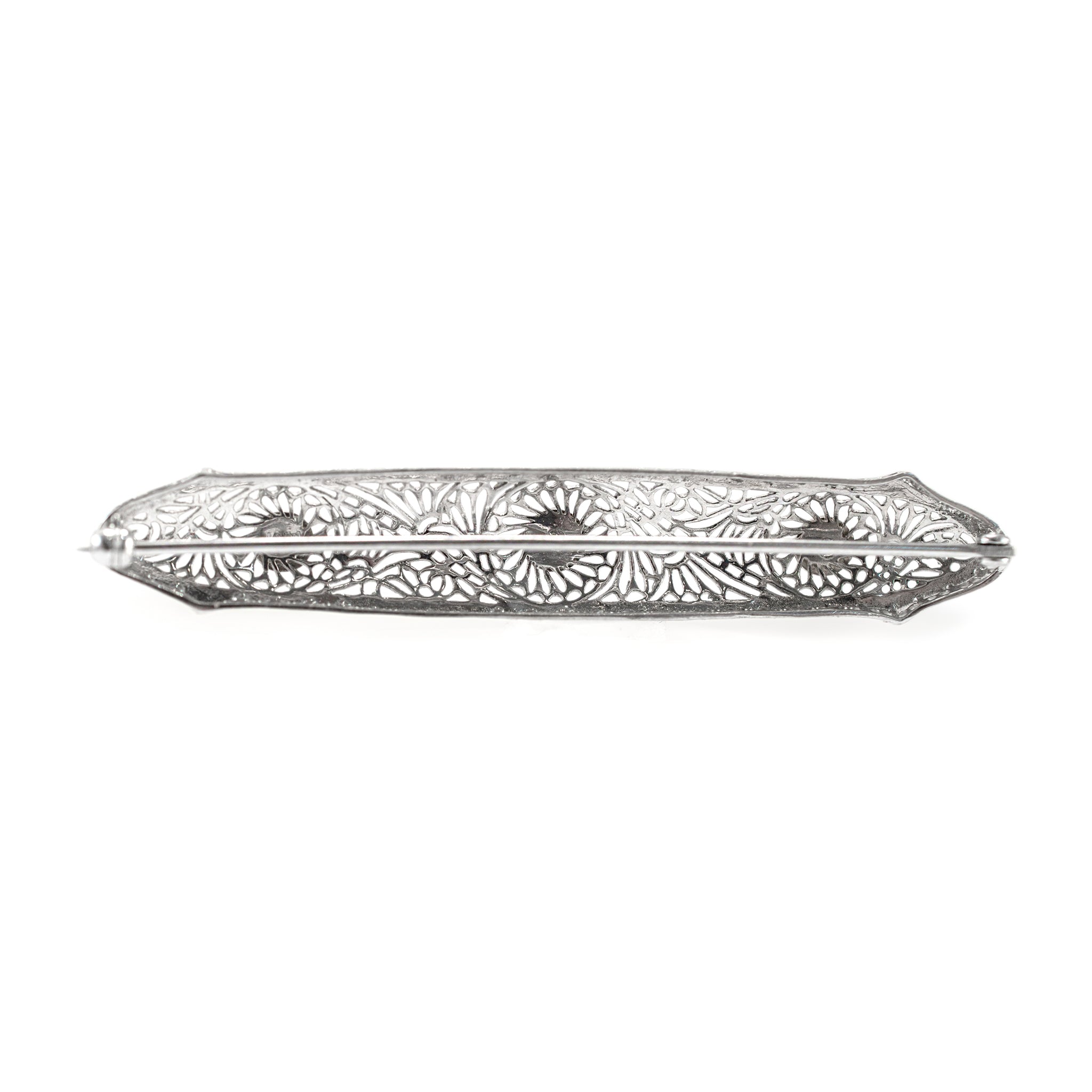 Ladies Antique 14K White Gold Natural Round Diamond Filigree Brooch