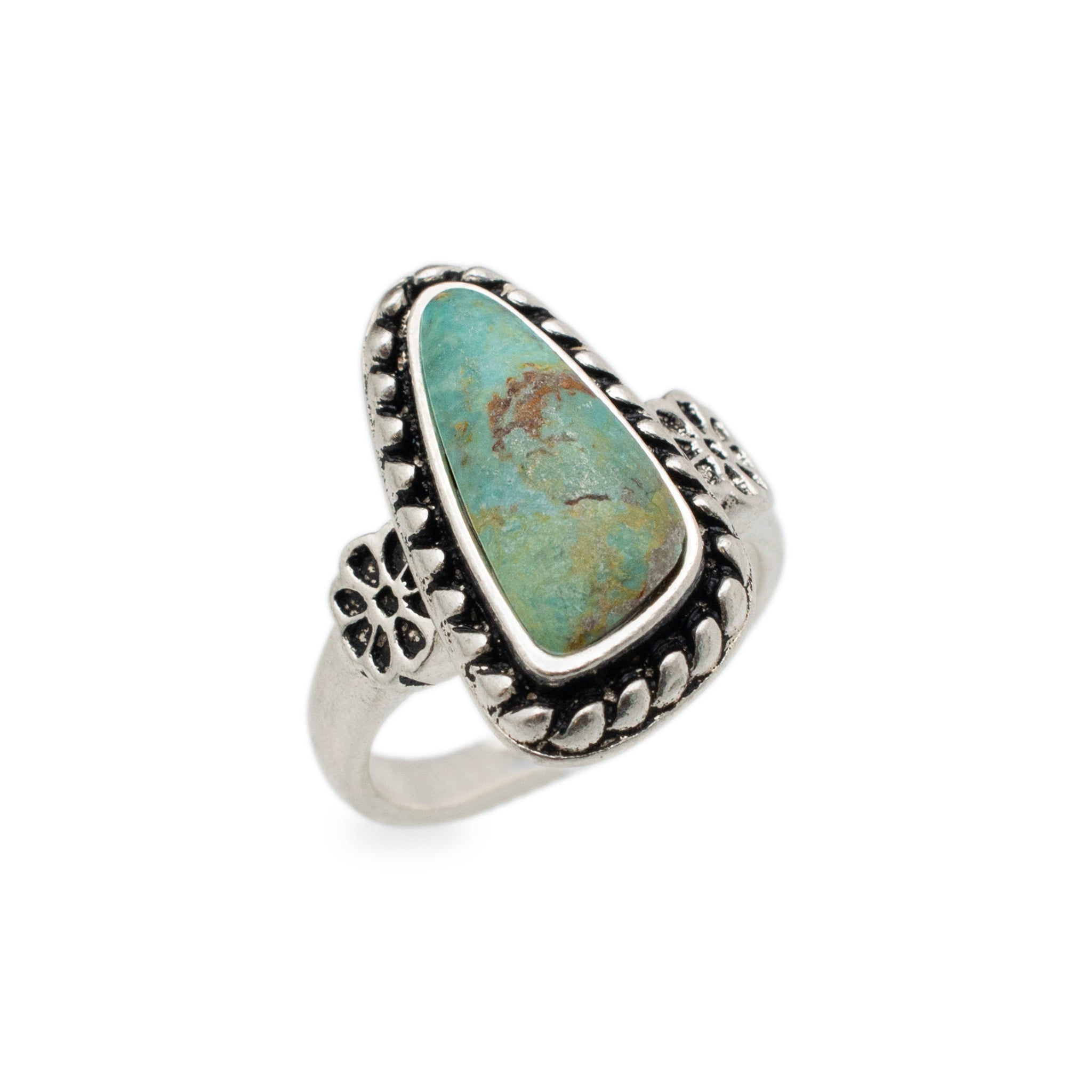 Vintage 925 Sterling Silver Roped Turqouise Cocktail Ring
