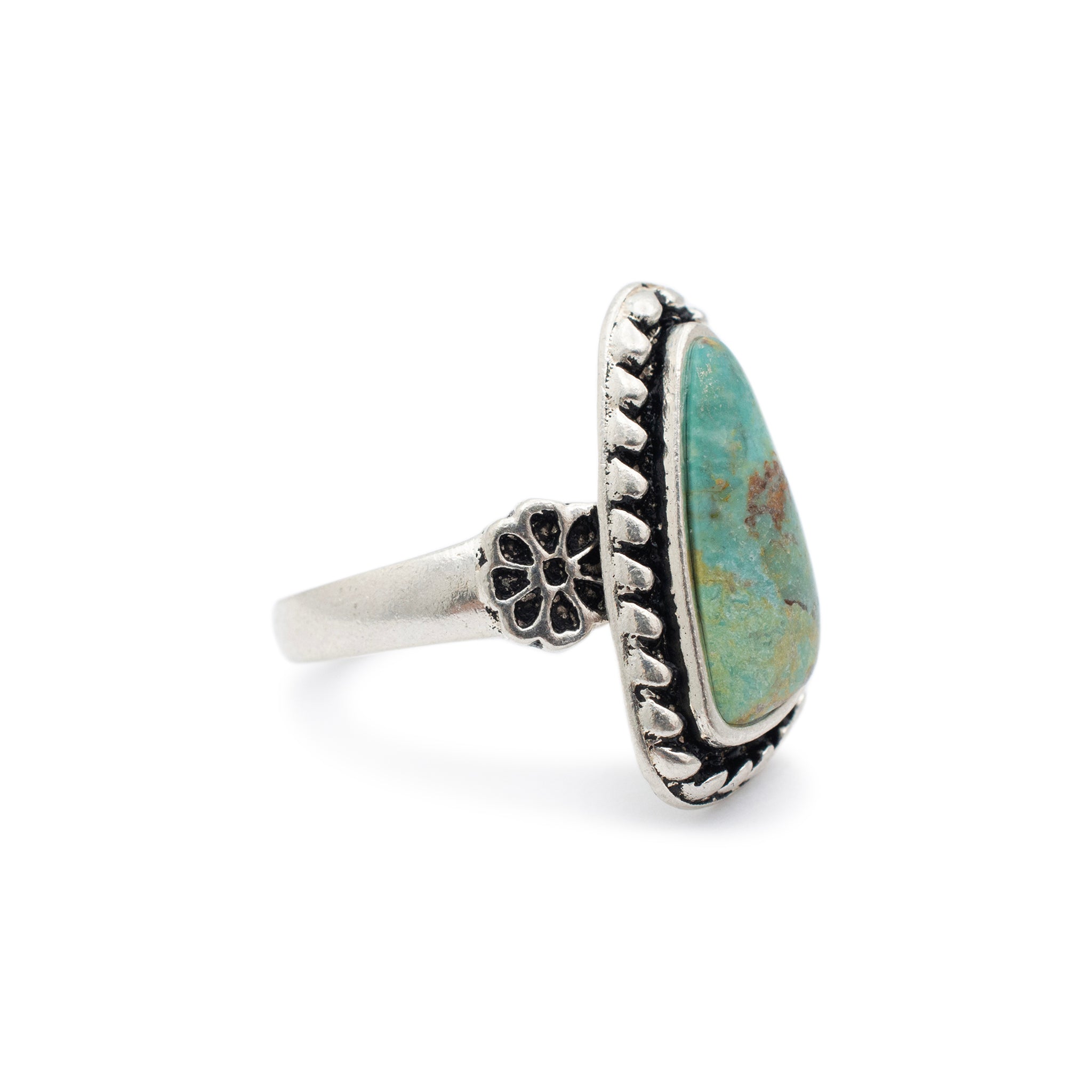 Vintage 925 Sterling Silver Roped Turqouise Cocktail Ring