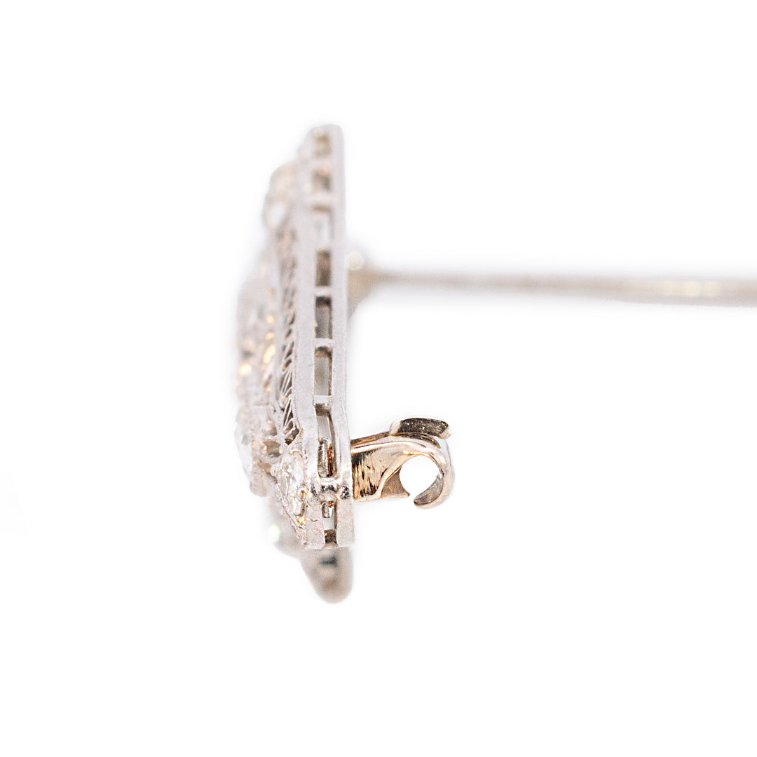 Antique Art Deco Platinum Old Cuts Diamonds Filigree Brooch