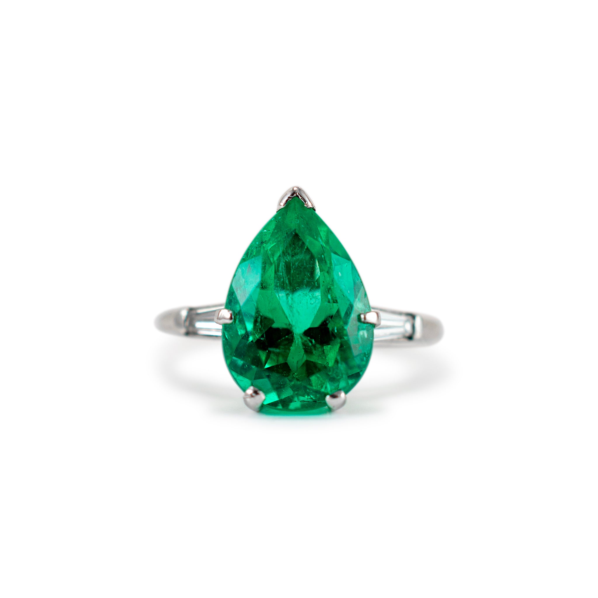 Vintage Platinum GIA Colombian Emerald Diamond Cocktail Ring