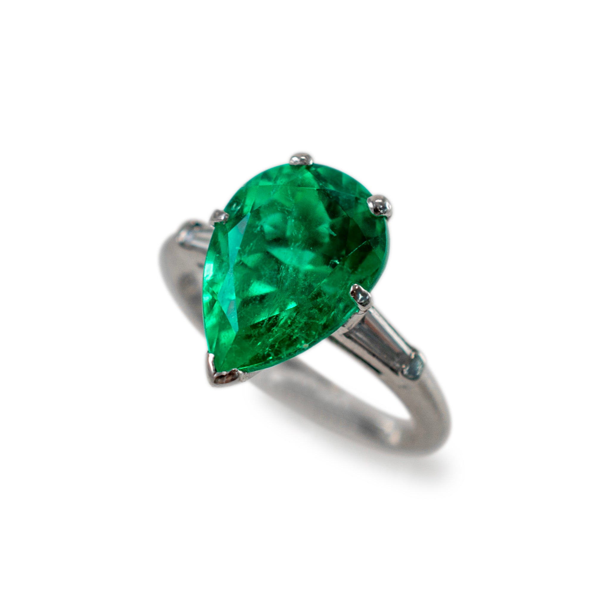 Vintage Platinum GIA Colombian Emerald Diamond Cocktail Ring