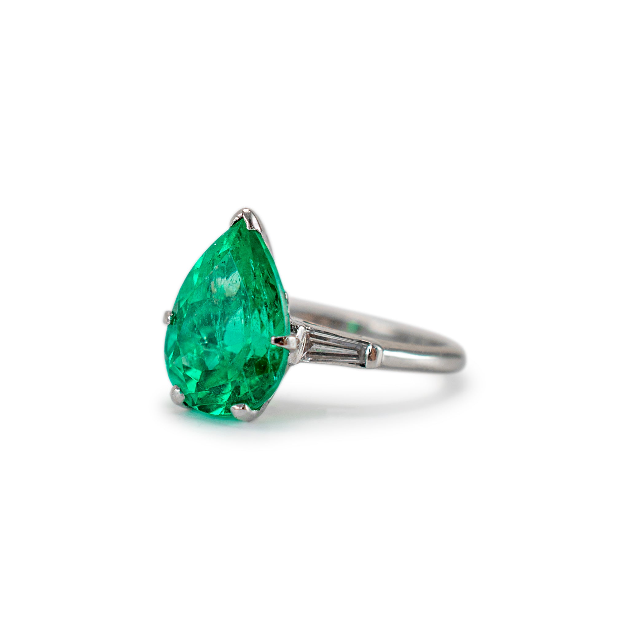 Vintage Platinum GIA Colombian Emerald Diamond Cocktail Ring