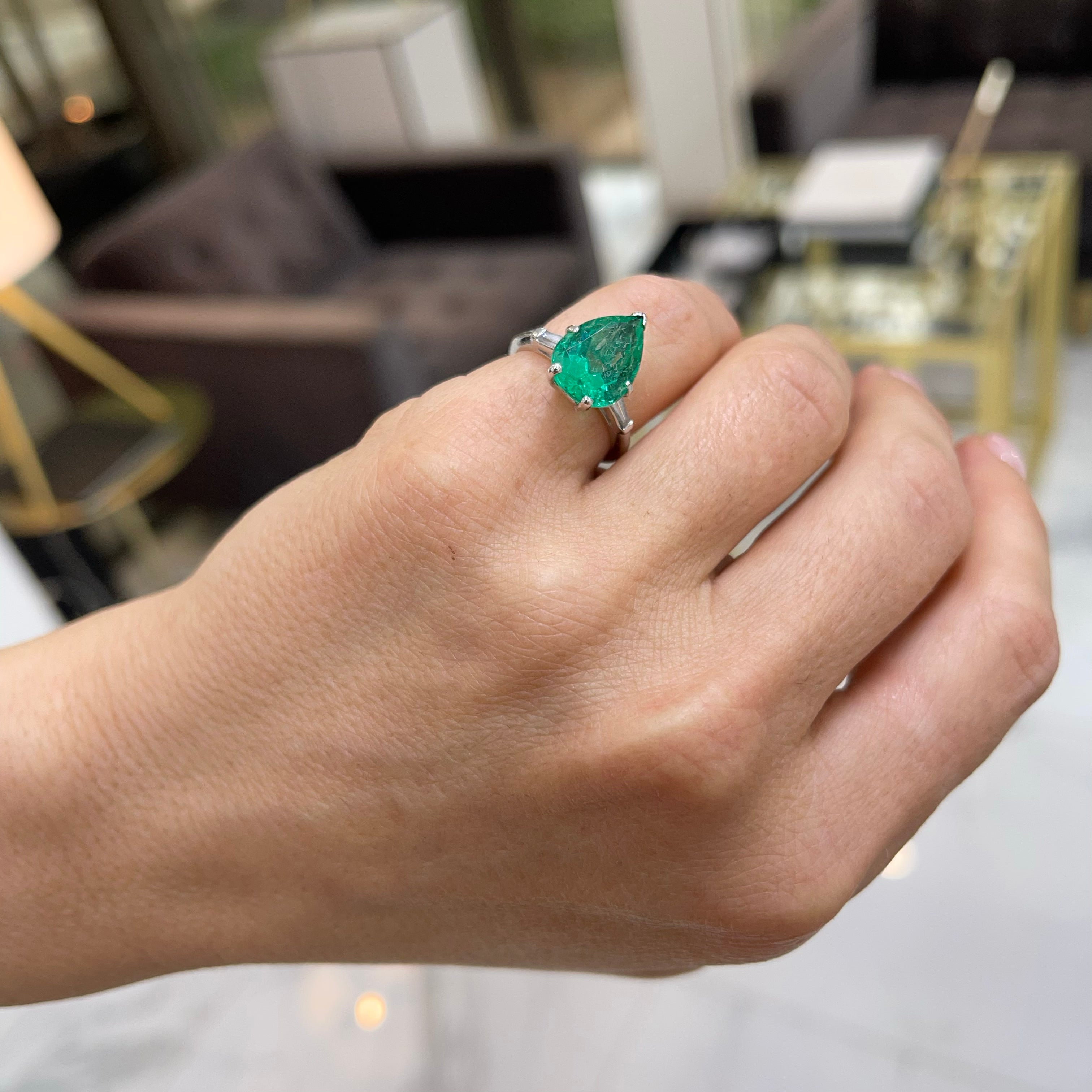 Vintage Platinum GIA Colombian Emerald Diamond Cocktail Ring