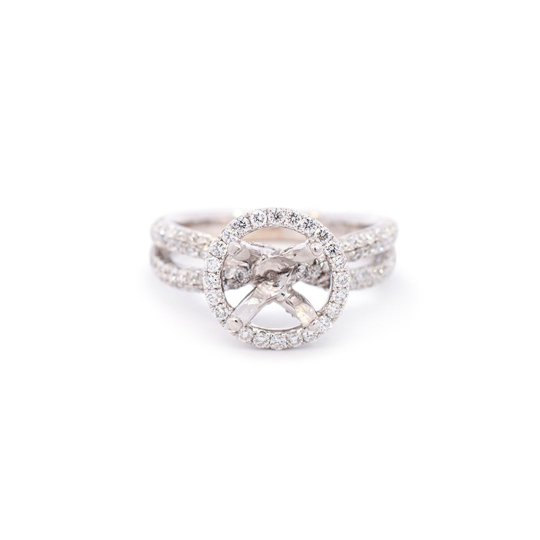 Ladies 18K White Gold Semi Mount Halo Diamond Engagement Ring