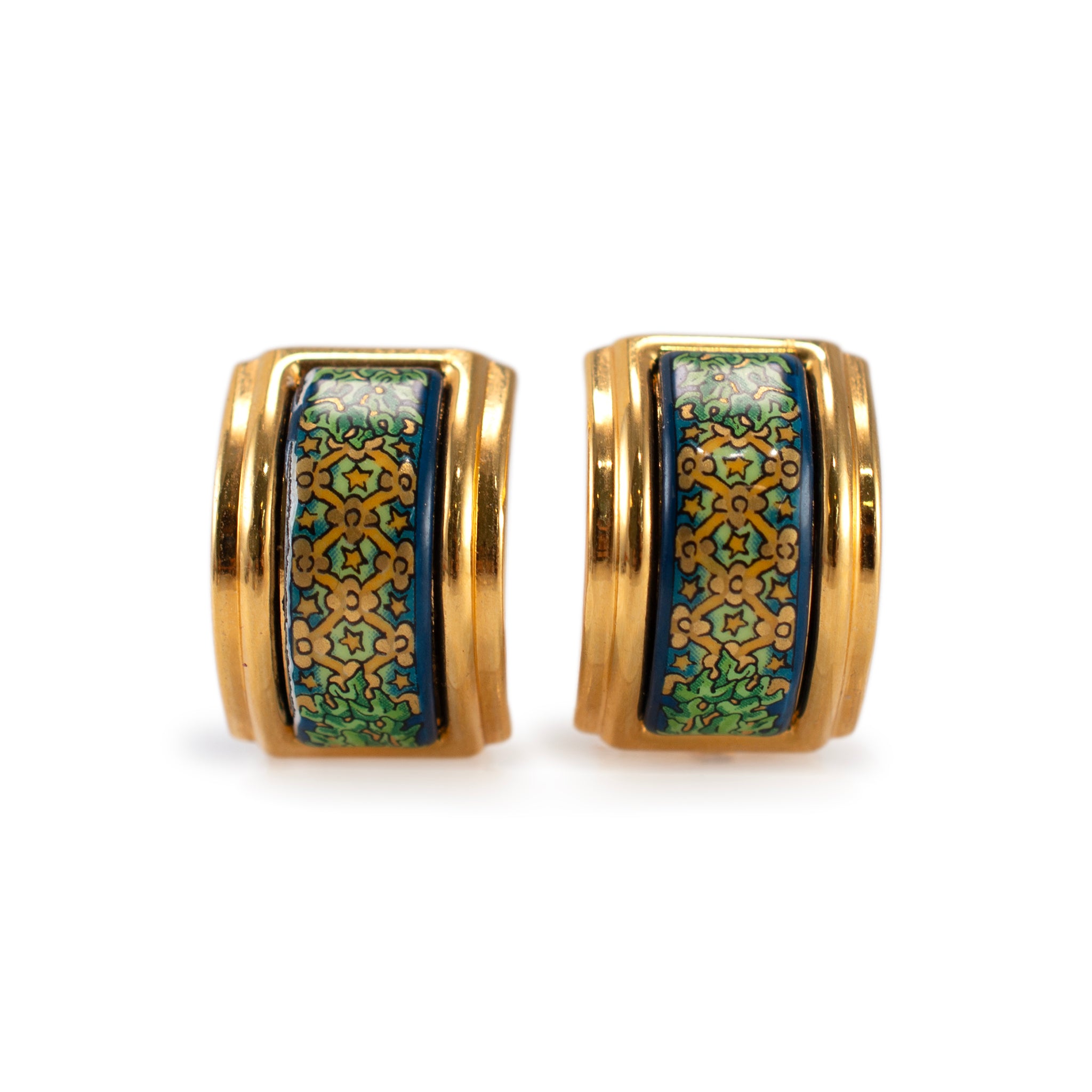 Vintage Gold Plated Authentic Hermès Colorful Enamel Clip On Earrings