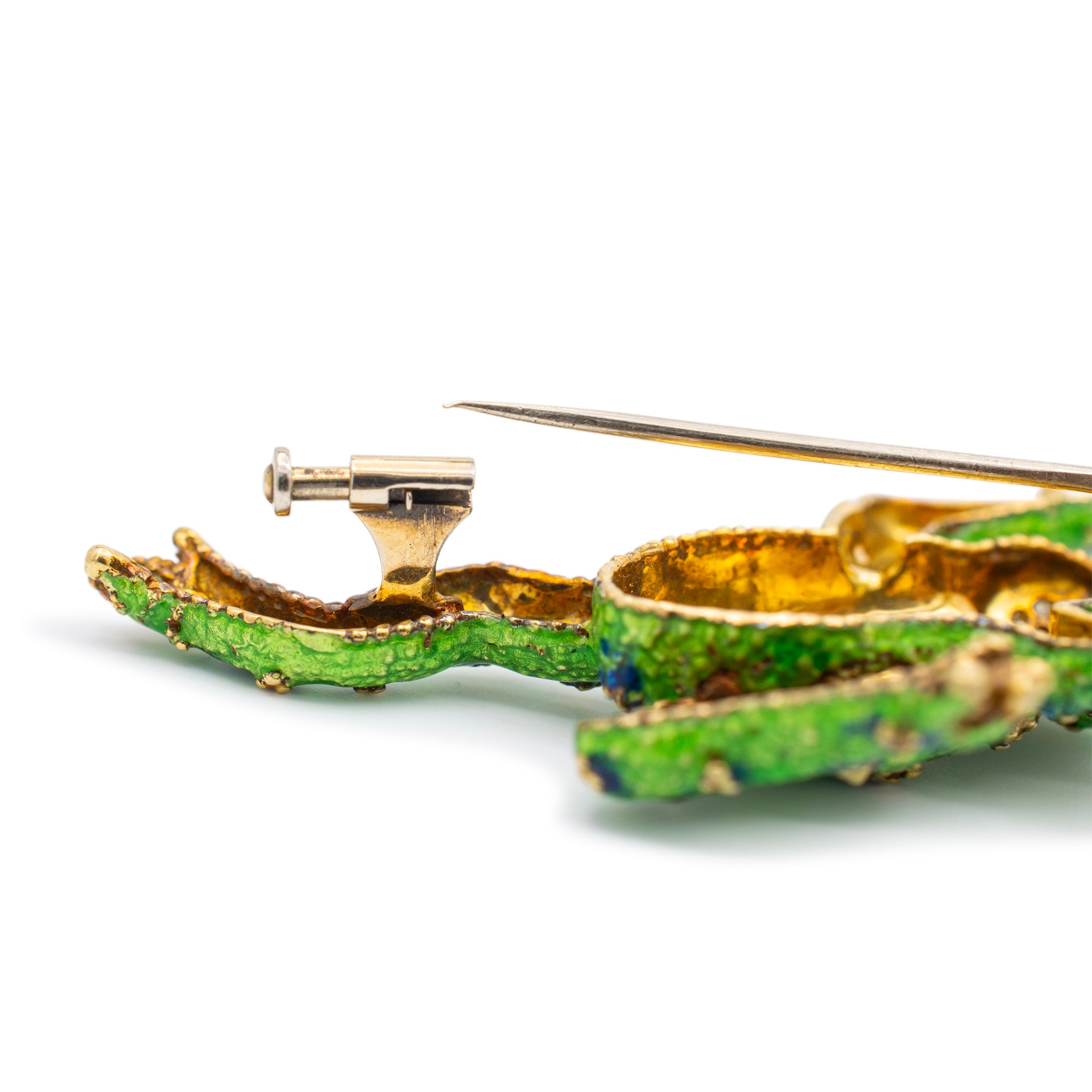 Merrin Vintage 18K Yellow Gold Ruby & Diamond Frog Enamel Brooch / Pin