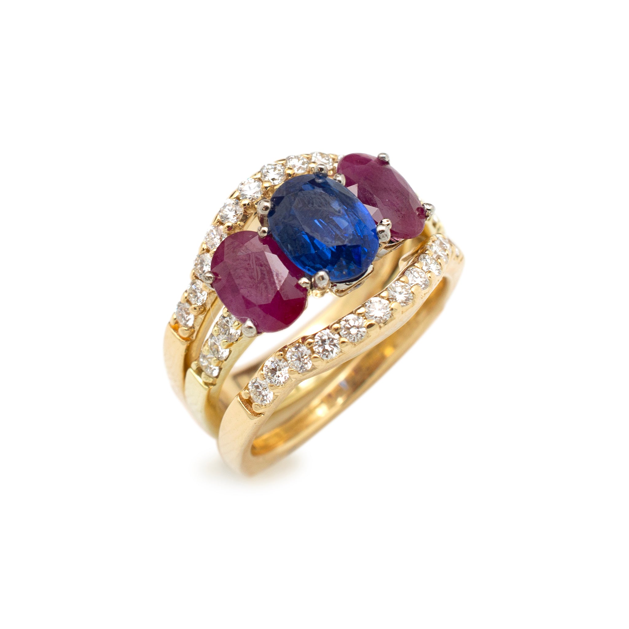 A. Jaffe 18K Green & White Gold AGL Sapphire Ruby Diamond Cocktail Ring Set