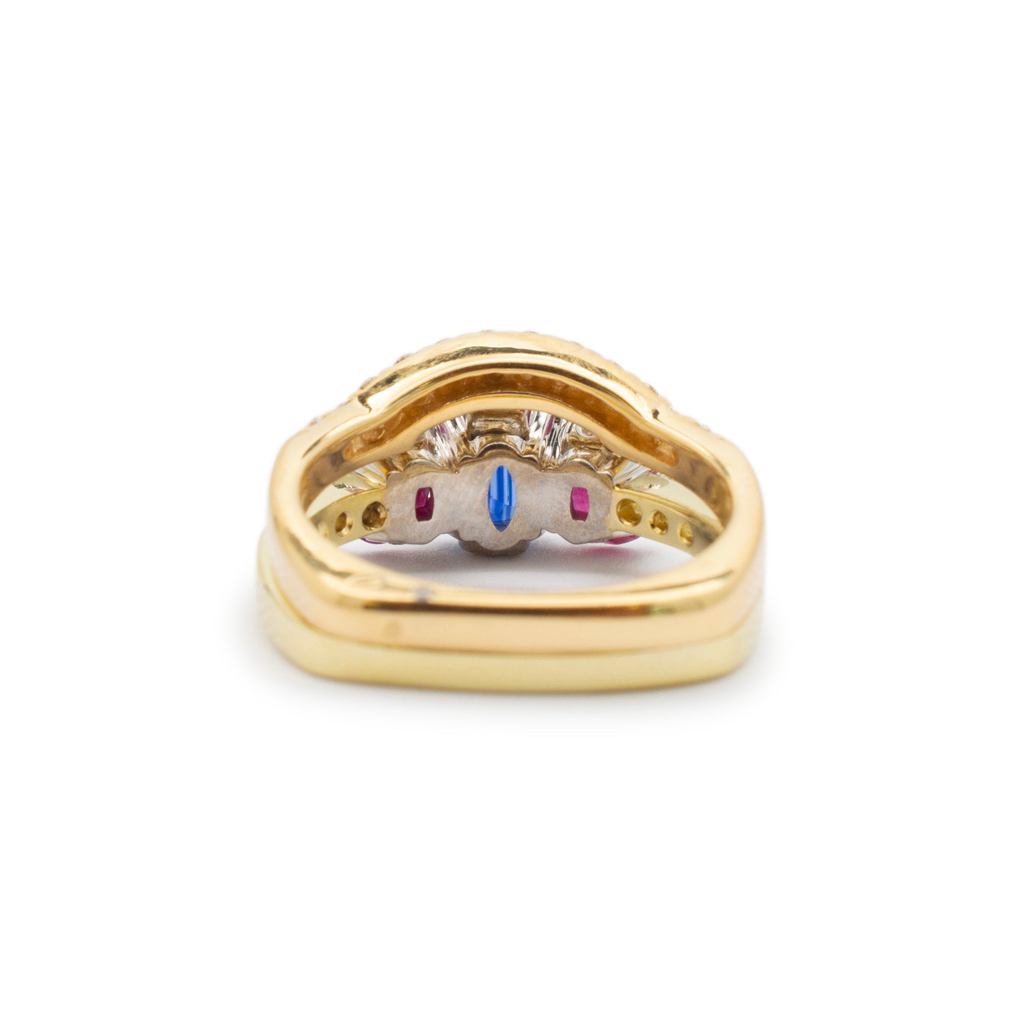 A. Jaffe 18K Green & White Gold AGL Sapphire Ruby Diamond Cocktail Ring Set