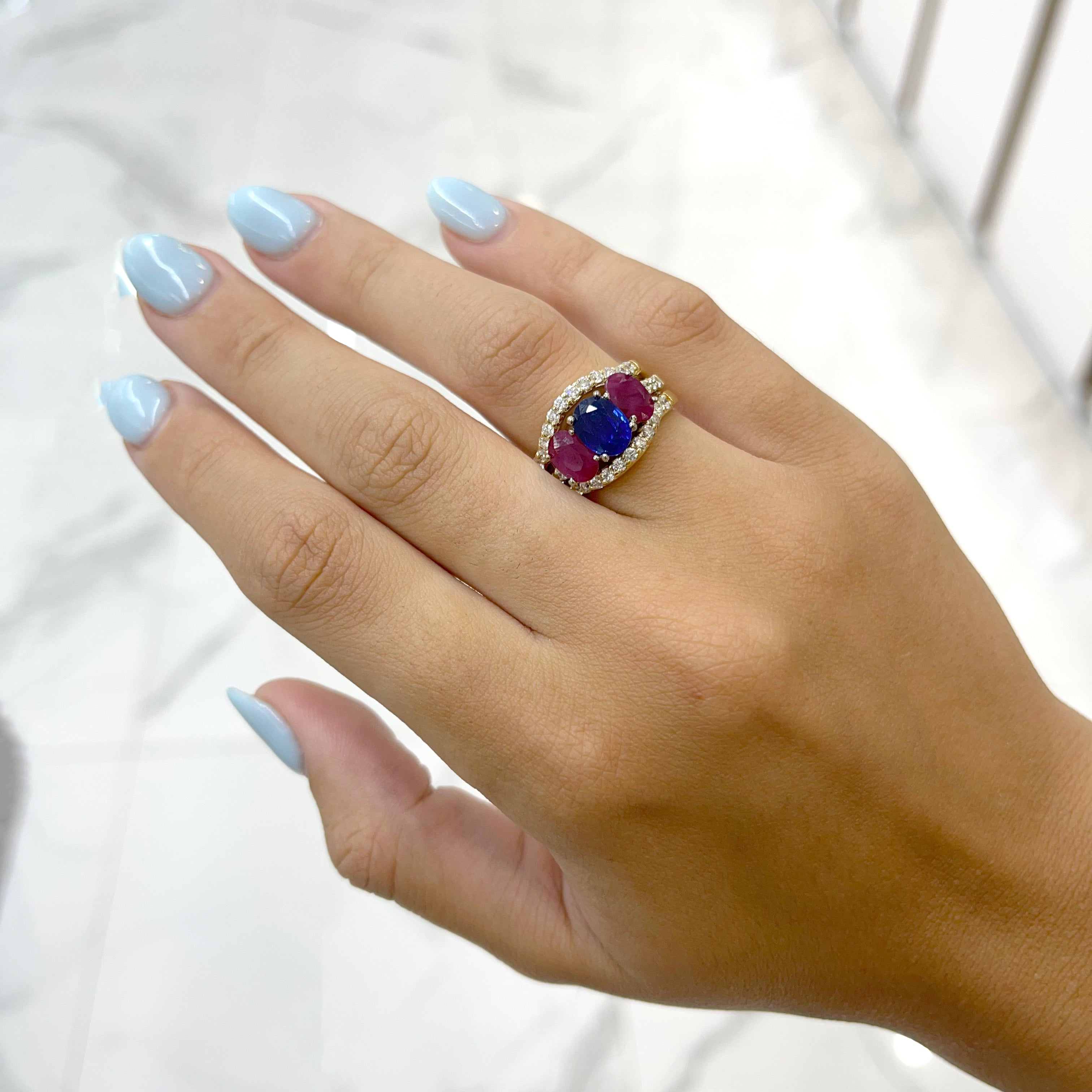 A. Jaffe 18K Green & White Gold AGL Sapphire Ruby Diamond Cocktail Ring Set