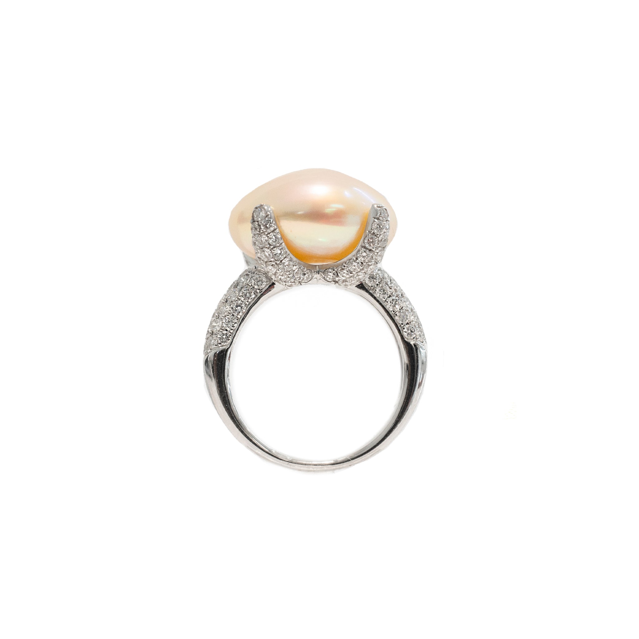 Ladies Vintage 18K White Gold Pearl & Diamonds Cocktail Ring