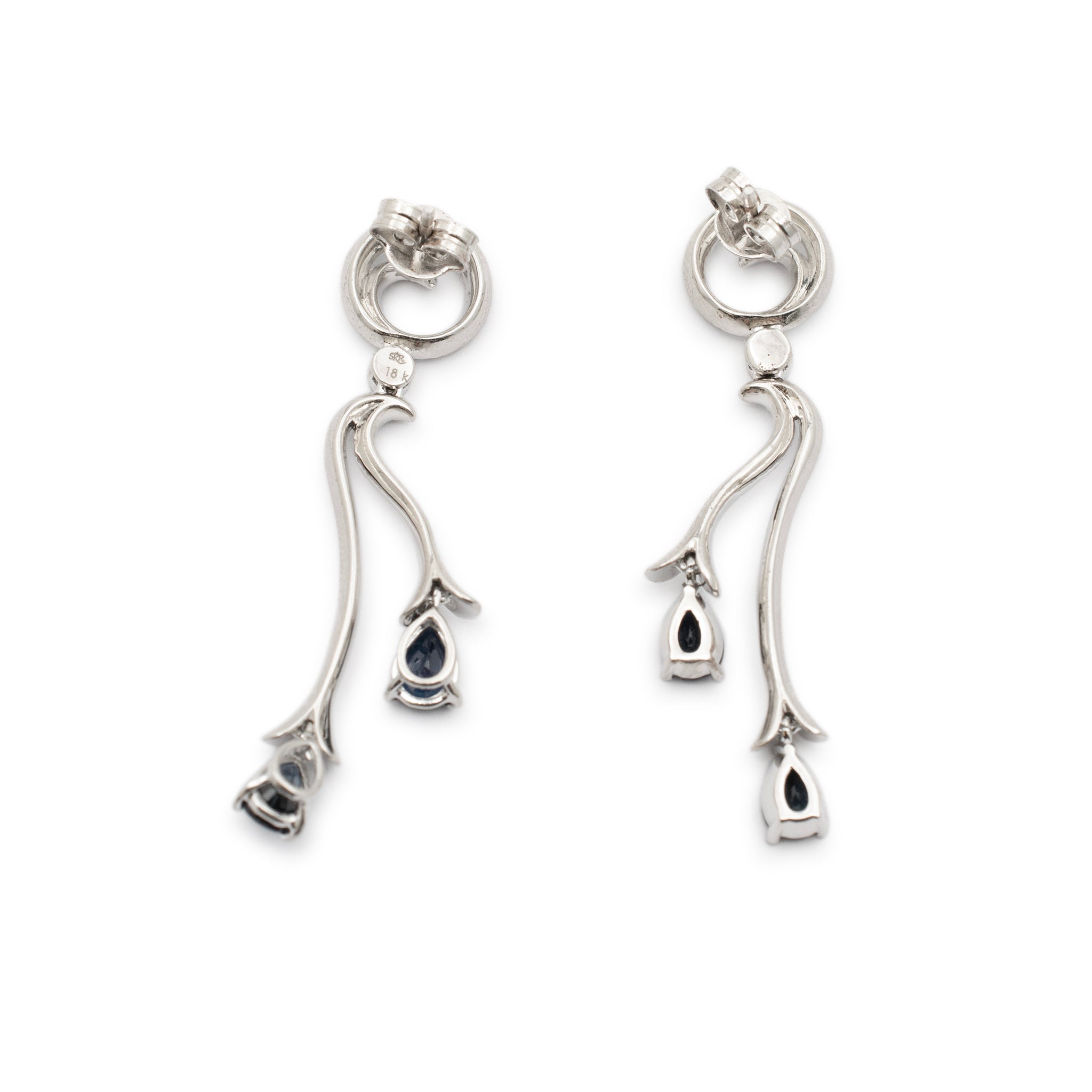 Ladies 18K White Gold Sapphire Diamond Dangle Drop Earrings