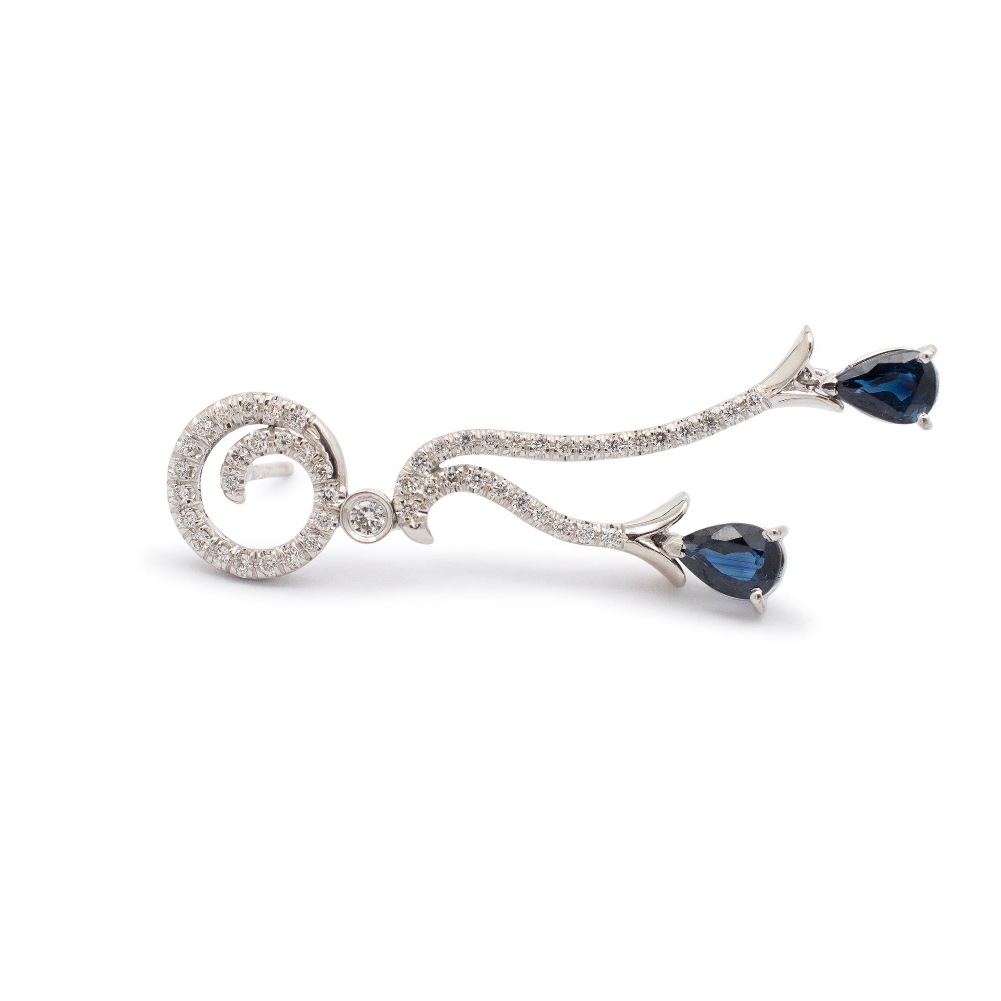 Ladies 18K White Gold Sapphire Diamond Dangle Drop Earrings