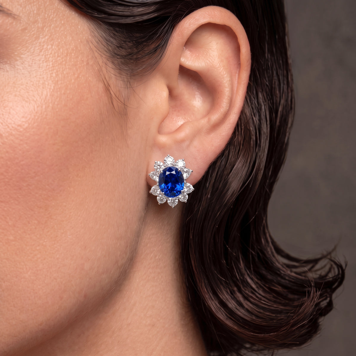 Platinum & 18K Gold GIA 10.32ct Sri Lanka Sapphires Halo Diamond Flower Clip On Earrings