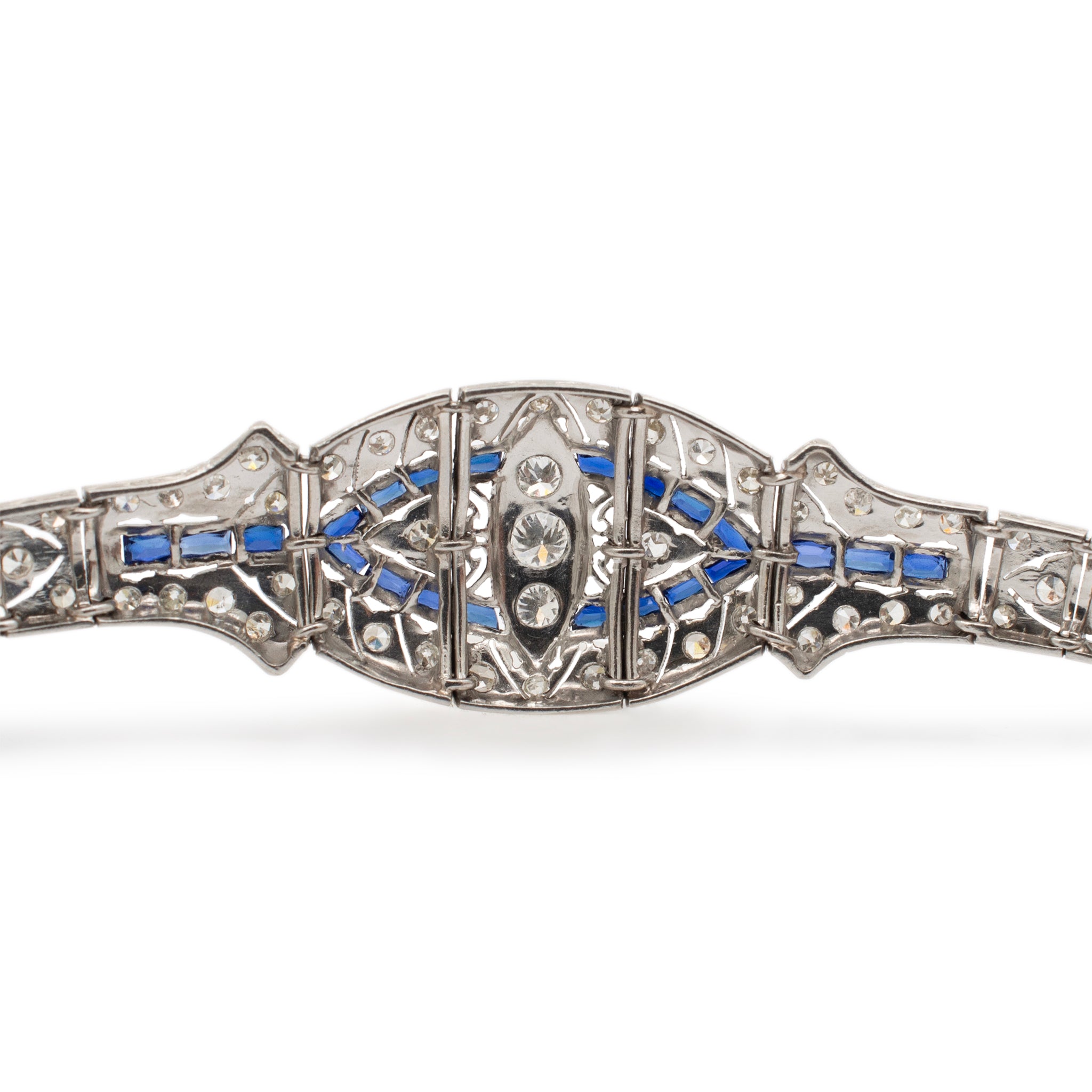 Antique Art Deco Platinum Diamonds Sapphires Cocktail Link Bracelet