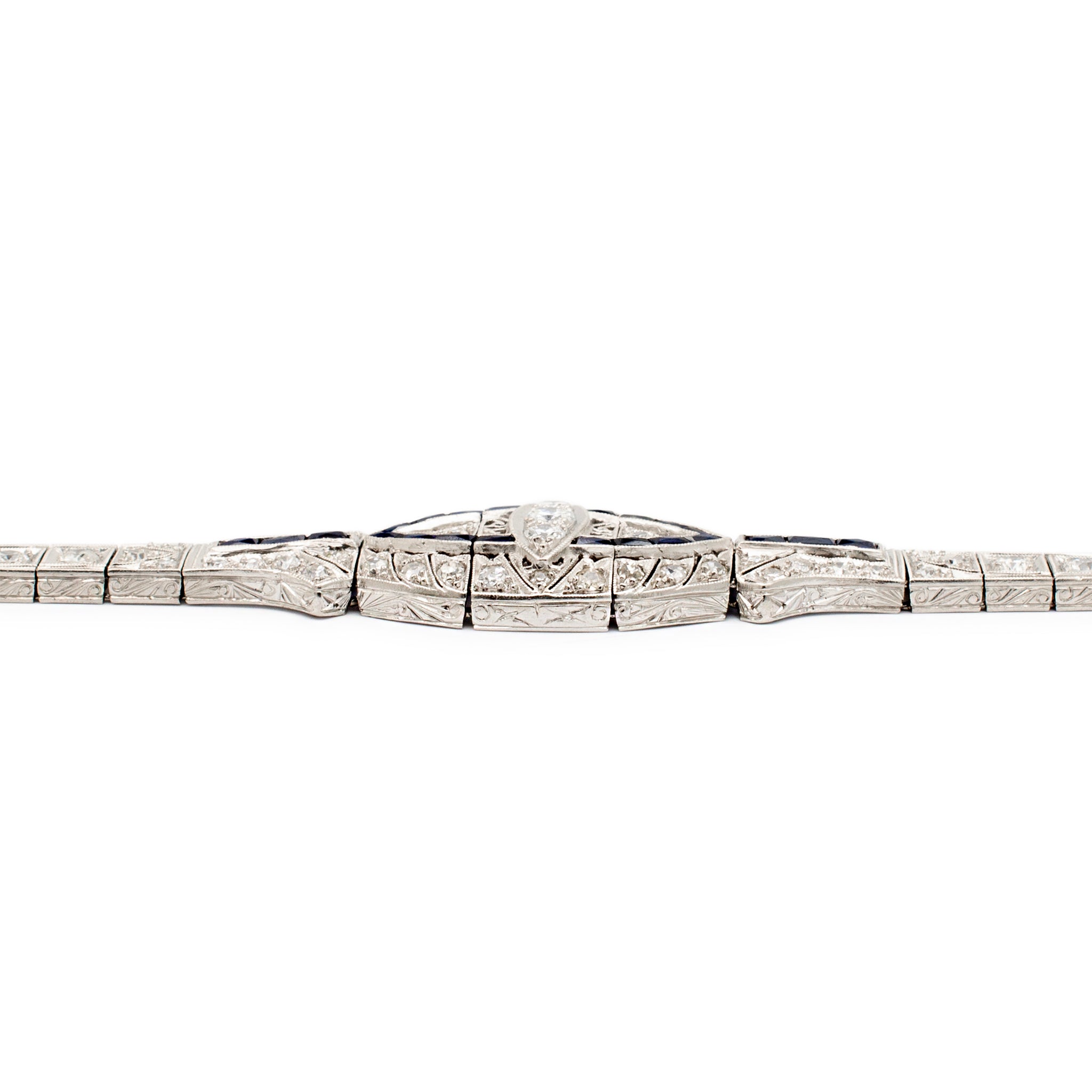 Antique Art Deco Platinum Diamonds Sapphires Cocktail Link Bracelet