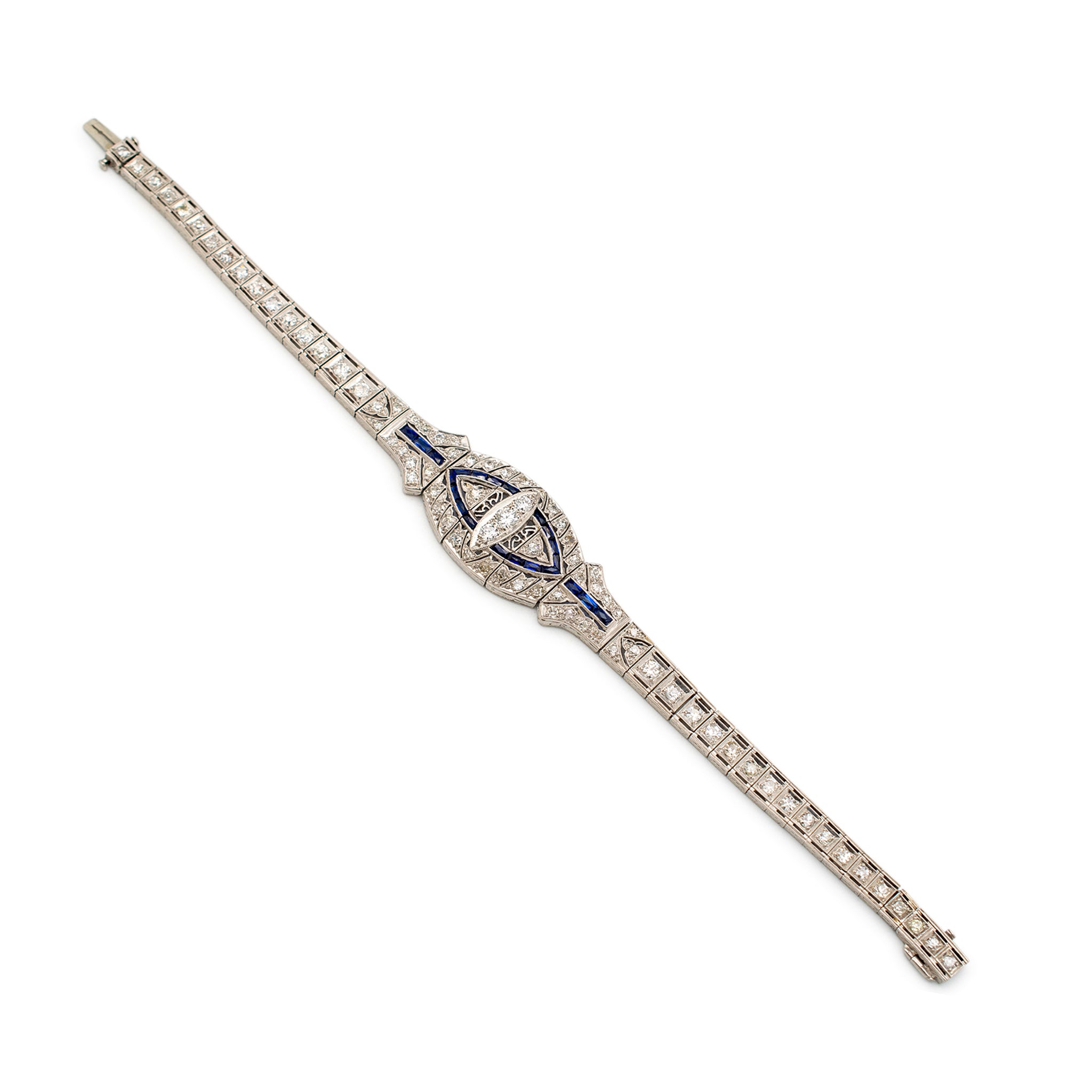 Antique Art Deco Platinum Diamonds Sapphires Cocktail Link Bracelet