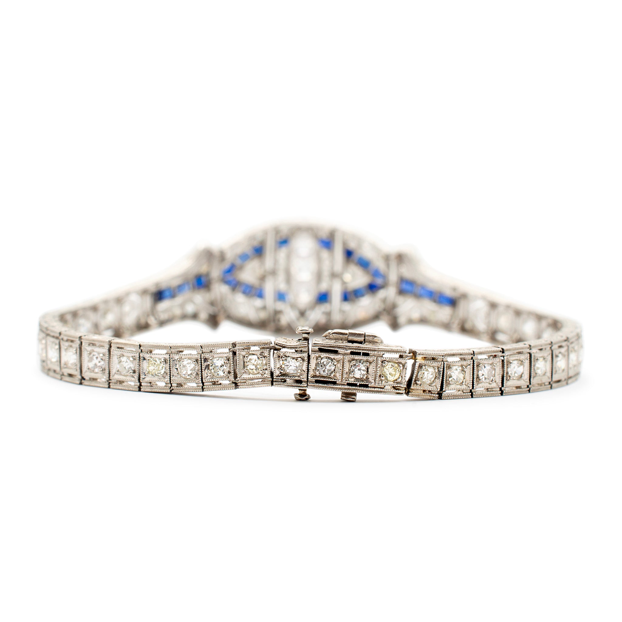 Antique Art Deco Platinum Diamonds Sapphires Cocktail Link Bracelet