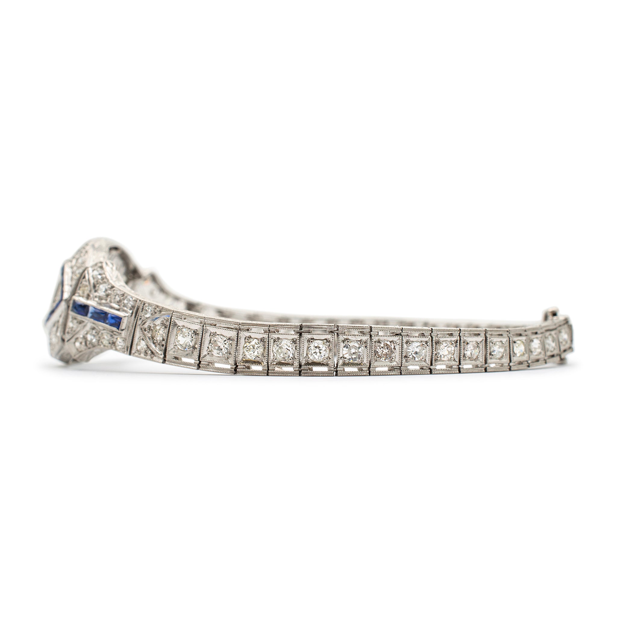 Antique Art Deco Platinum Diamonds Sapphires Cocktail Link Bracelet