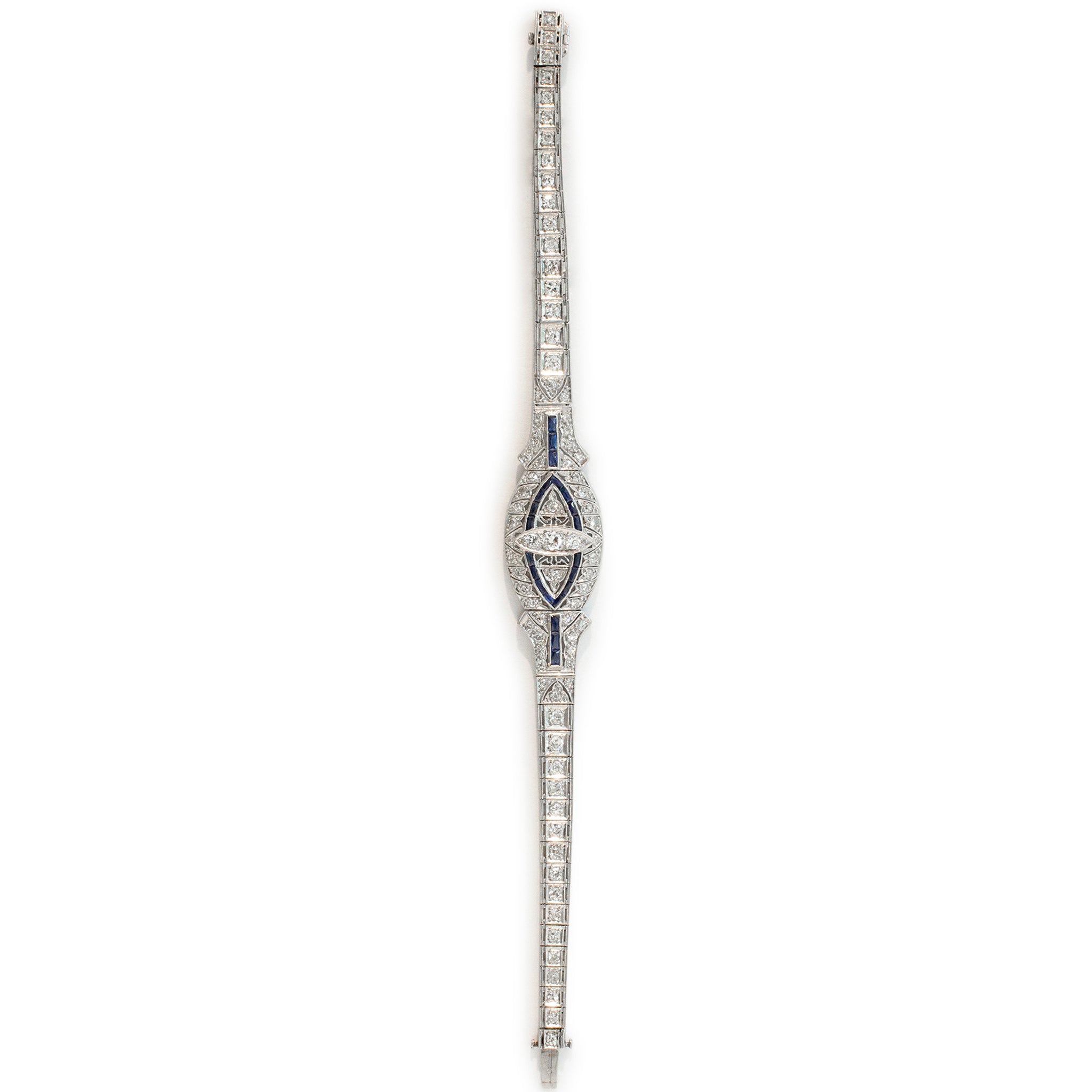Antique Art Deco Platinum Diamonds Sapphires Cocktail Link Bracelet