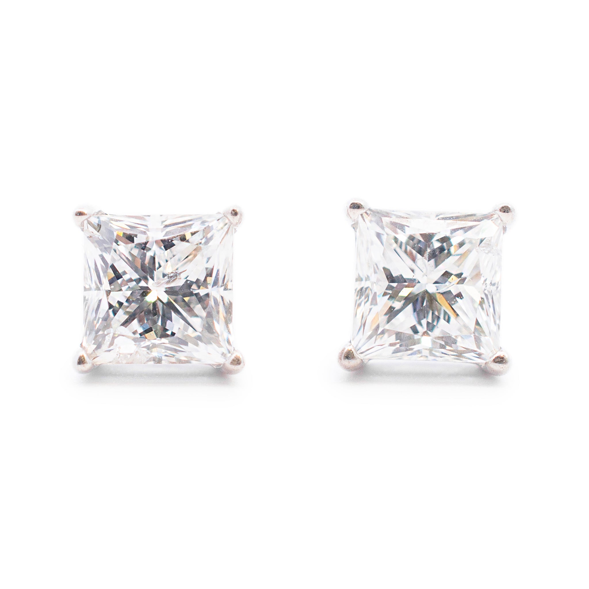 Ladies 18K White Gold 2.01ct. Princess Cut Diamond Stud Earrings