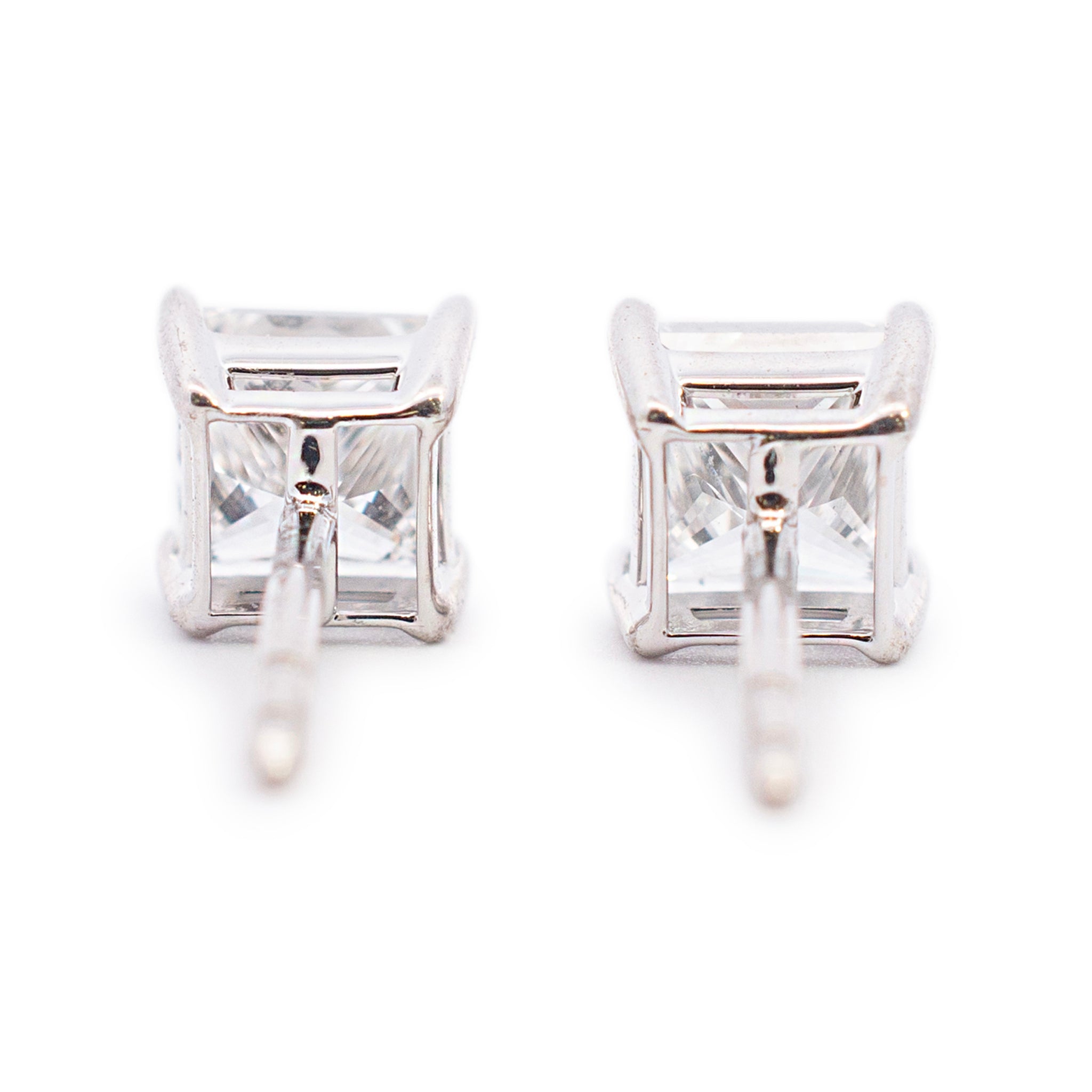 Ladies 18K White Gold 2.01ct. Princess Cut Diamond Stud Earrings