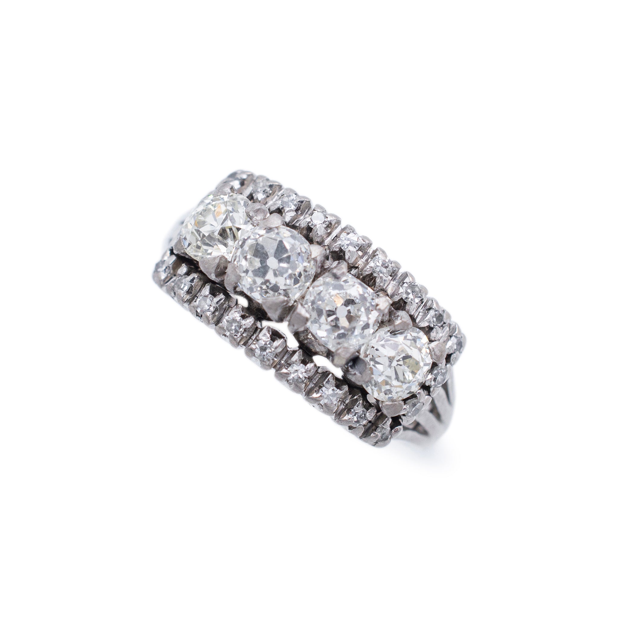 Antique Edwardian Mixed Metals Four Old European Diamond Engagement Ring