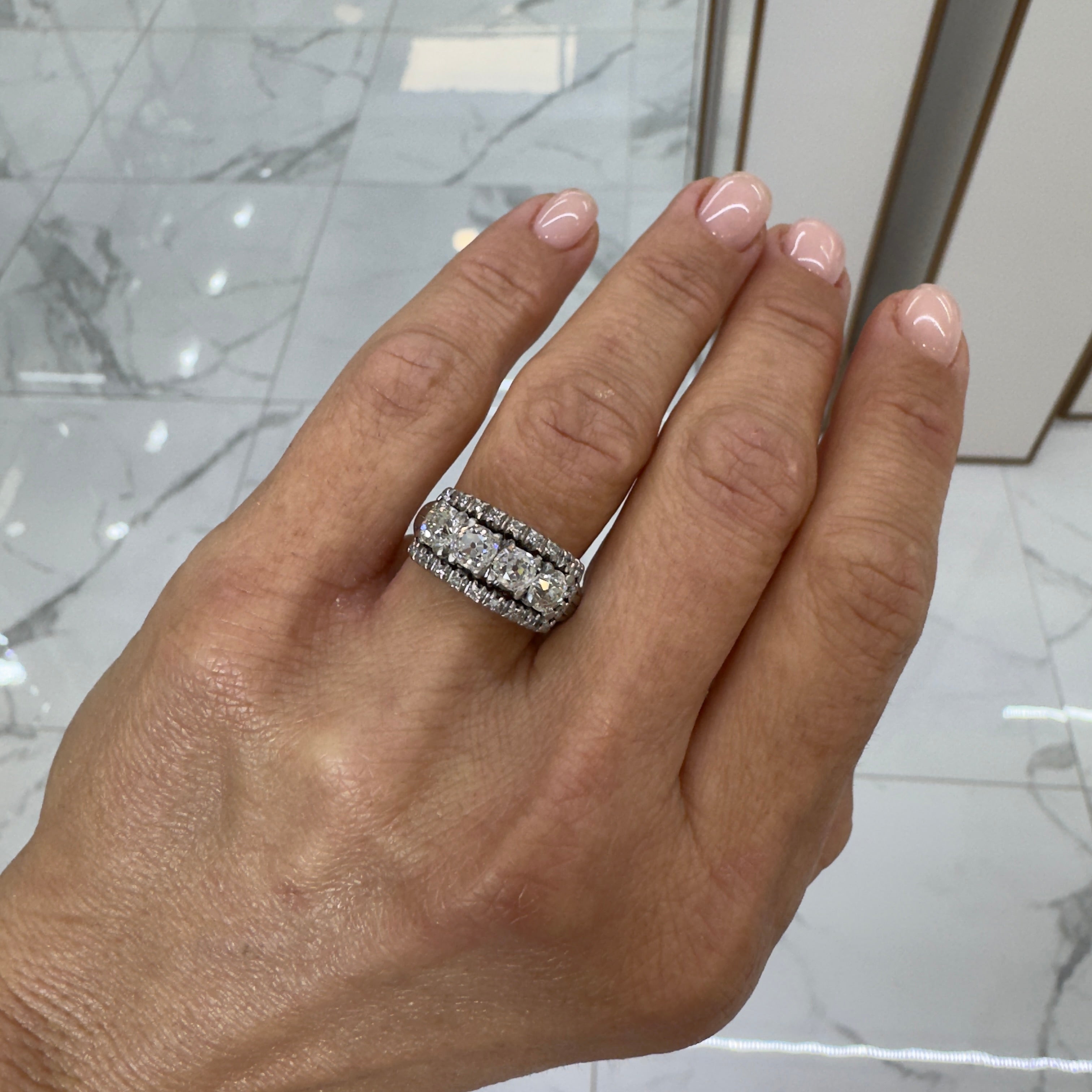 Antique Edwardian Mixed Metals Four Old European Diamond Engagement Ring