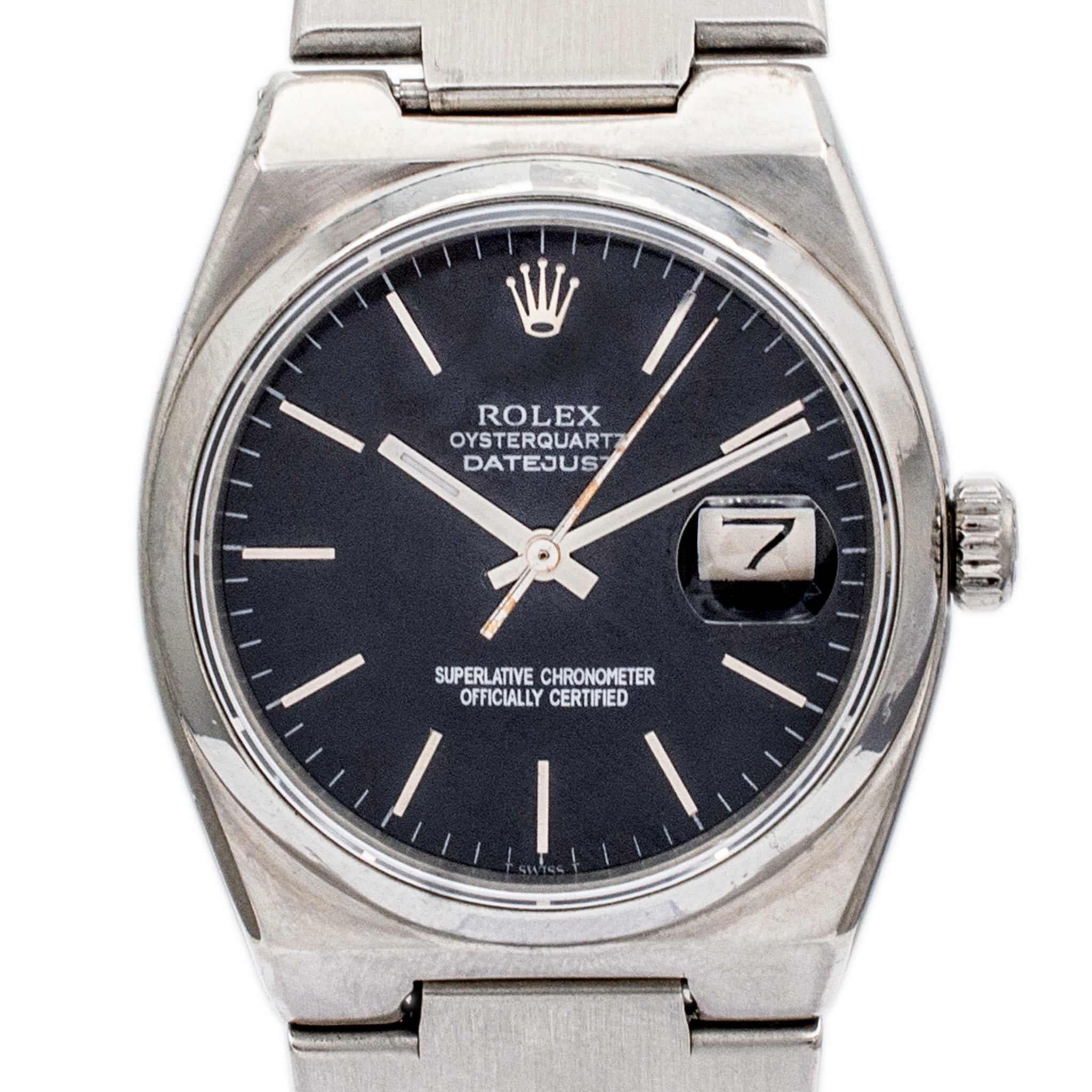 Vintage Rolex Oysterquartz Datejust 36MM 17000 Steel Black Dial Quartz Watch