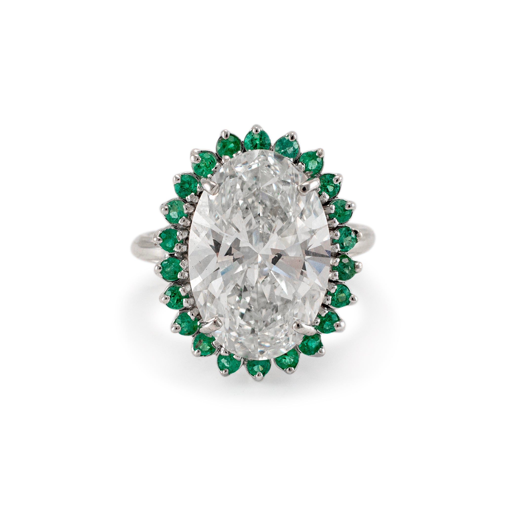 14K White Gold Lab Grown Oval 7.57ct H VS2 Diamond Halo Emerald Engagement Ring