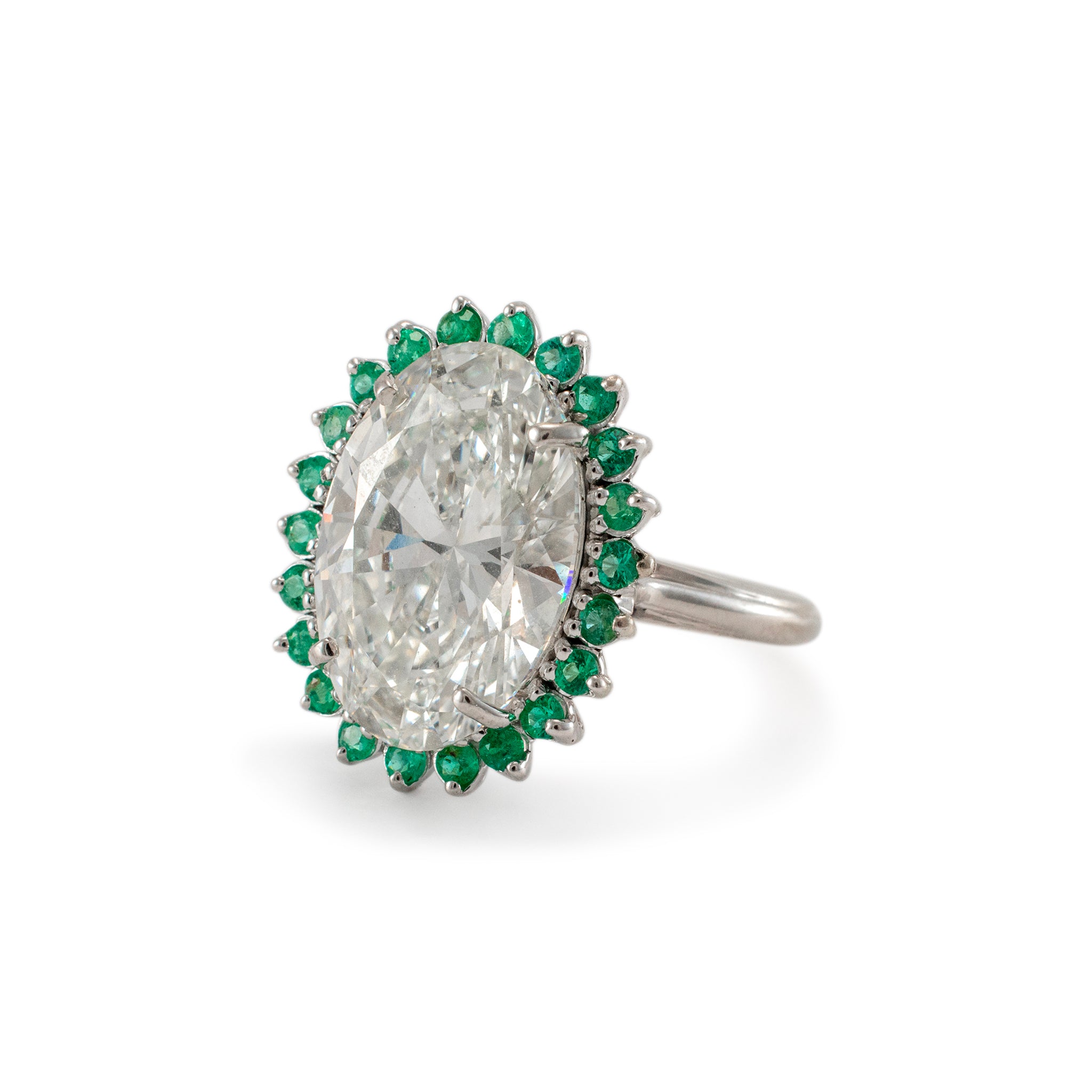 14K White Gold Lab Grown Oval 7.57ct H VS2 Diamond Halo Emerald Engagement Ring