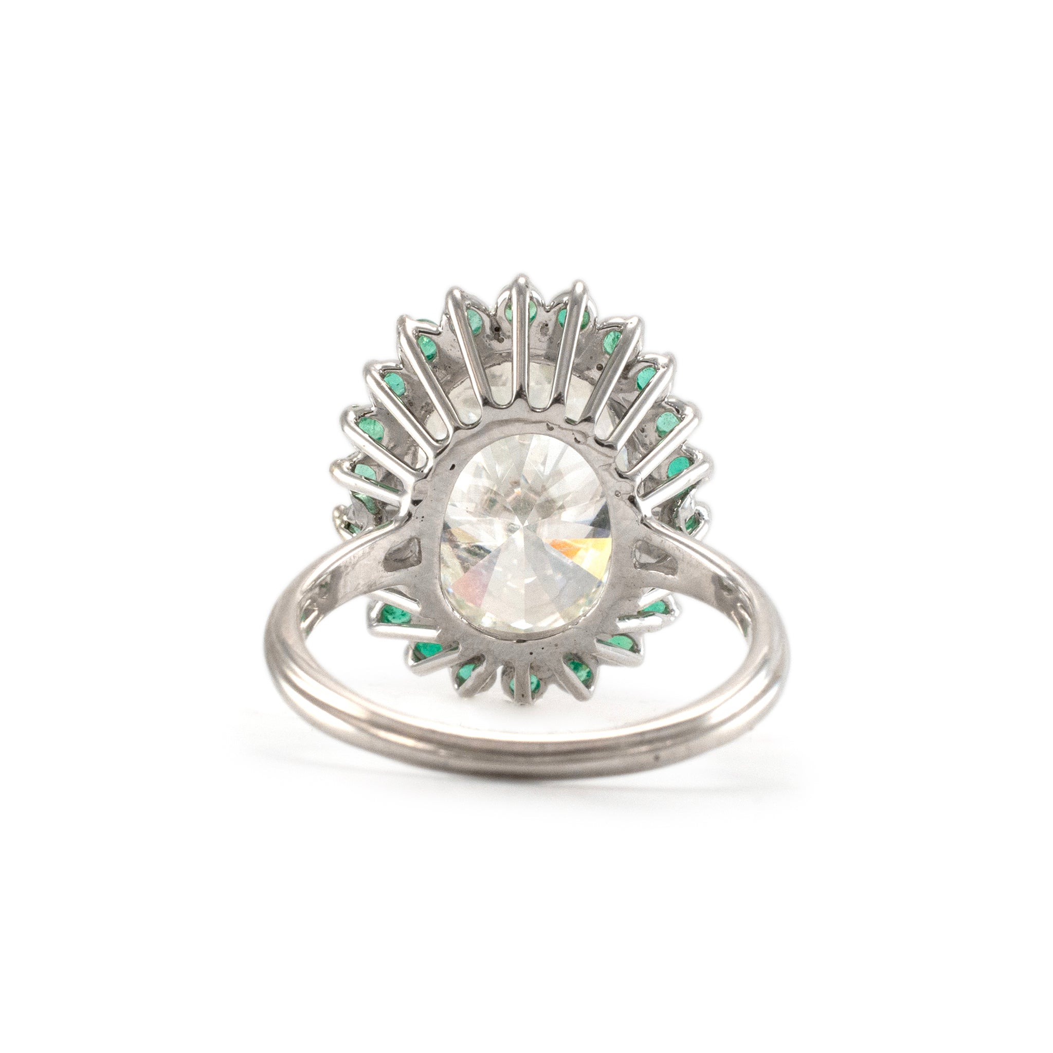 14K White Gold Lab Grown Oval 7.57ct H VS2 Diamond Halo Emerald Engagement Ring