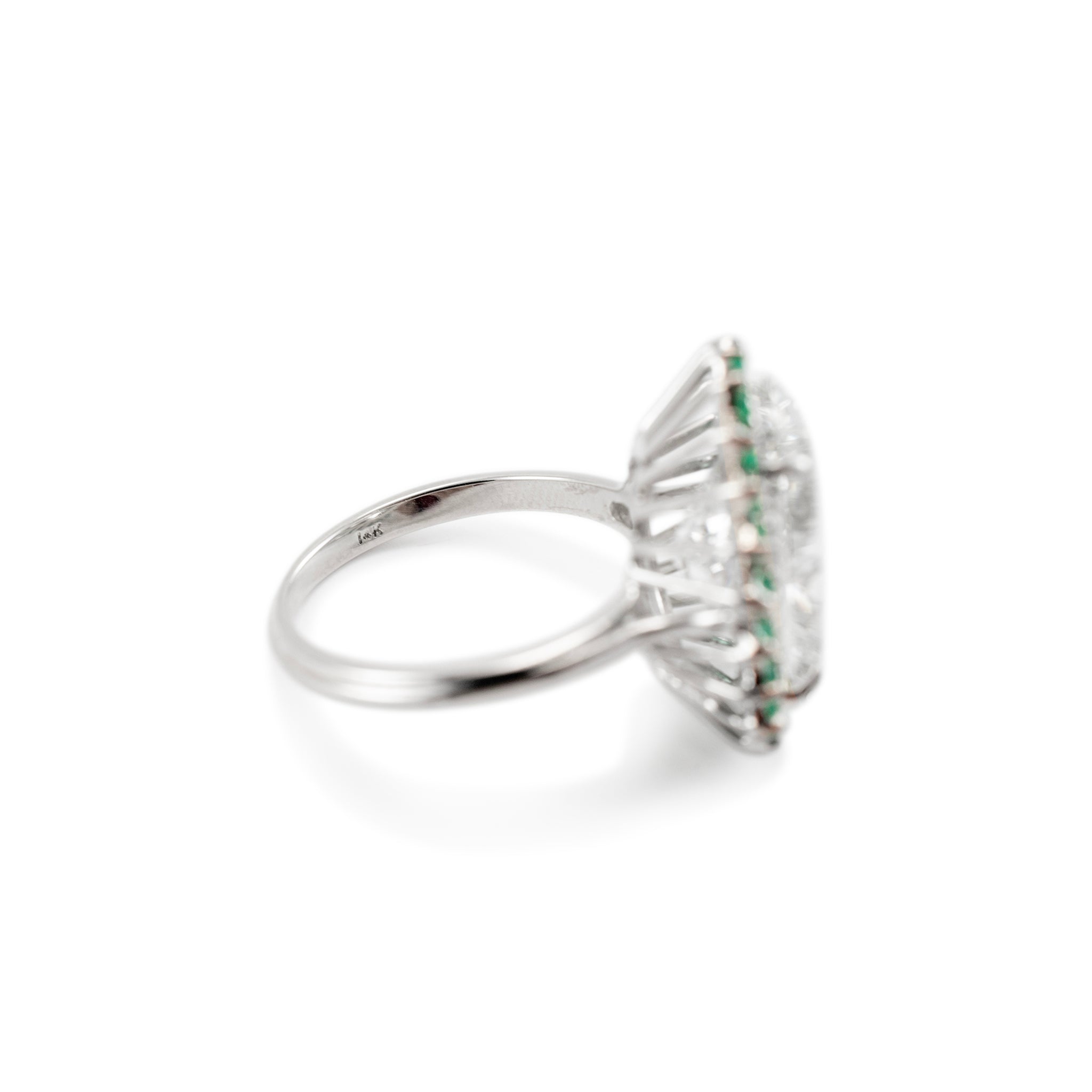 14K White Gold Lab Grown Oval 7.57ct H VS2 Diamond Halo Emerald Engagement Ring