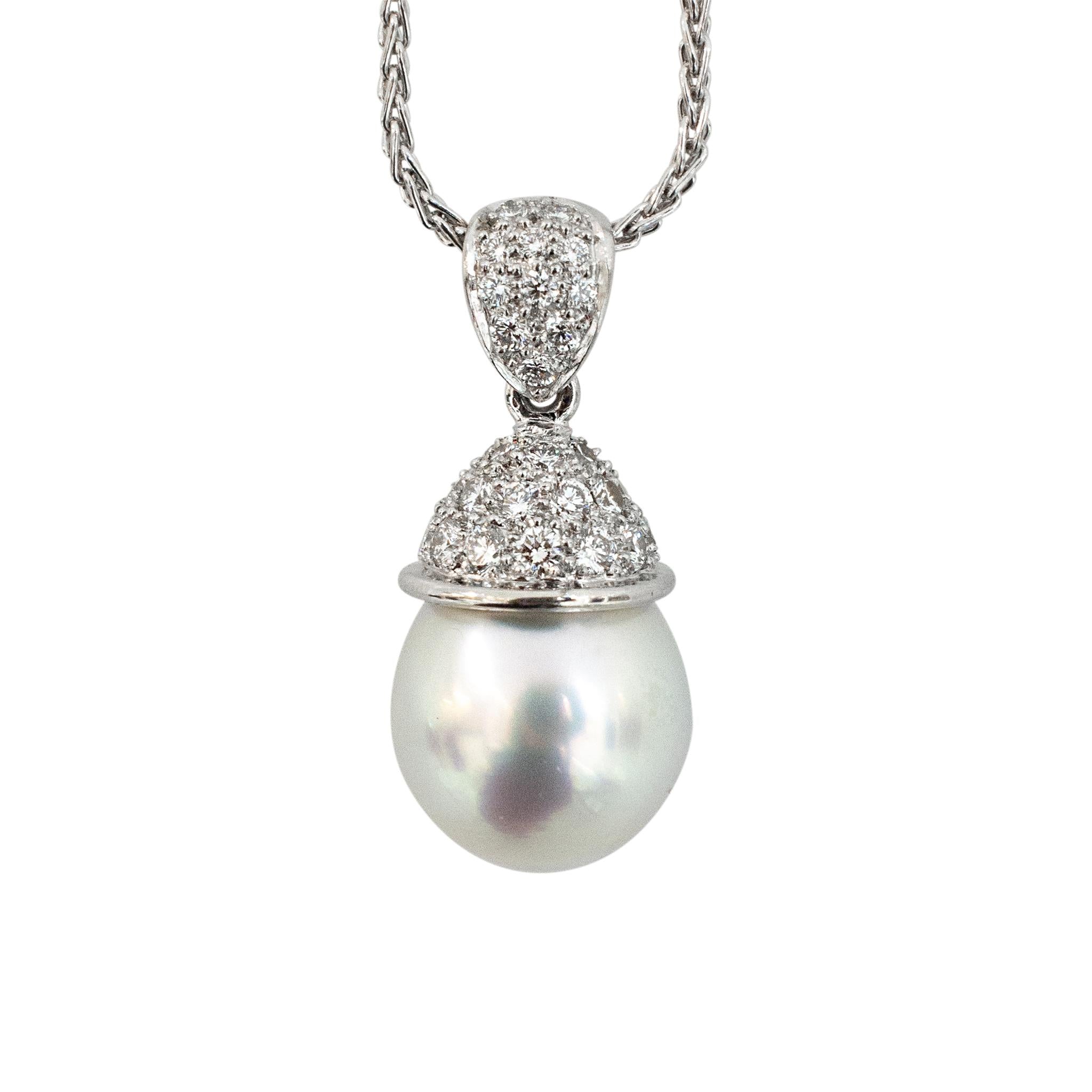 Mikimoto Ladies Platinum White South Sea Cultured Pearl Diamond Pendant Necklace