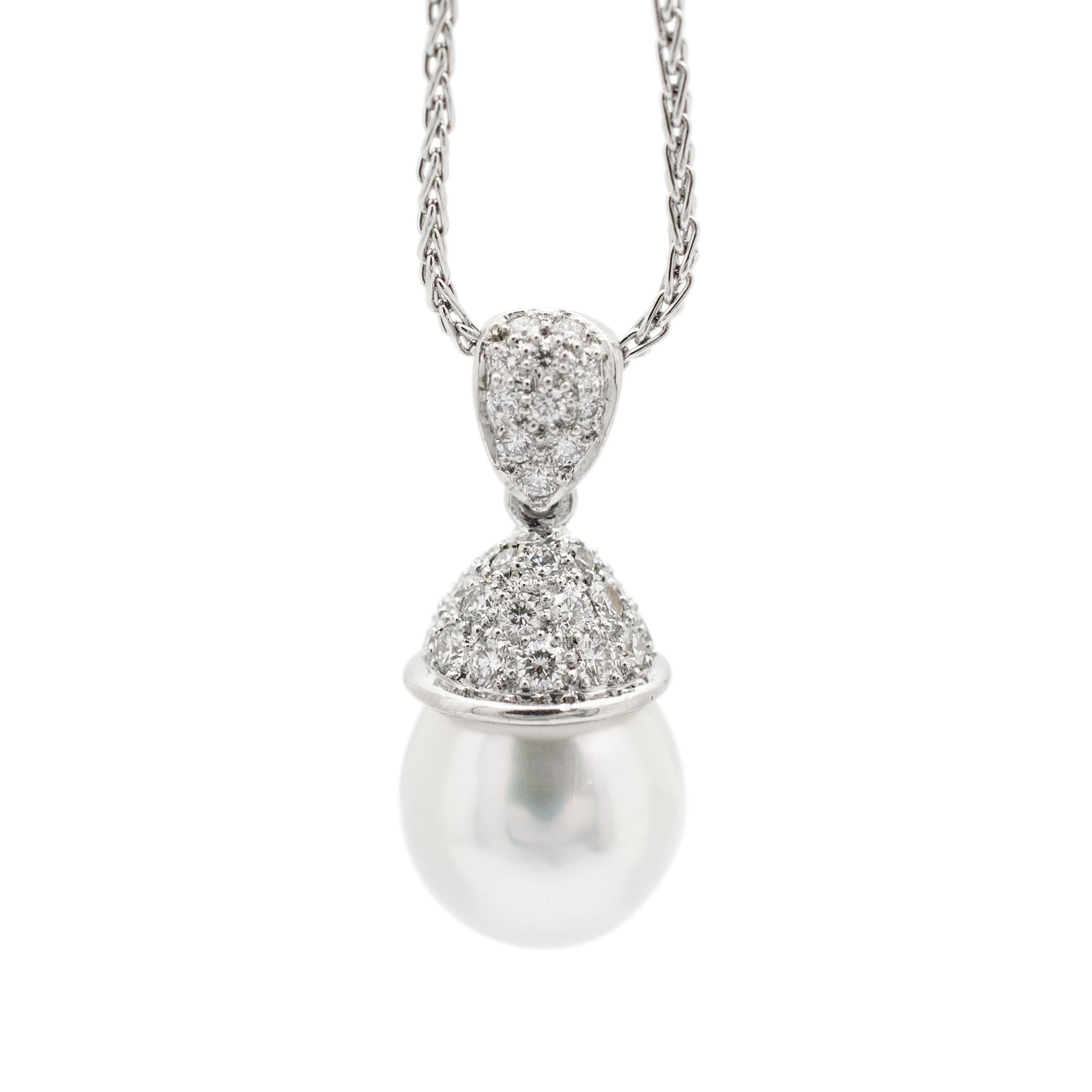 Mikimoto Ladies Platinum White South Sea Cultured Pearl Diamond Pendant Necklace