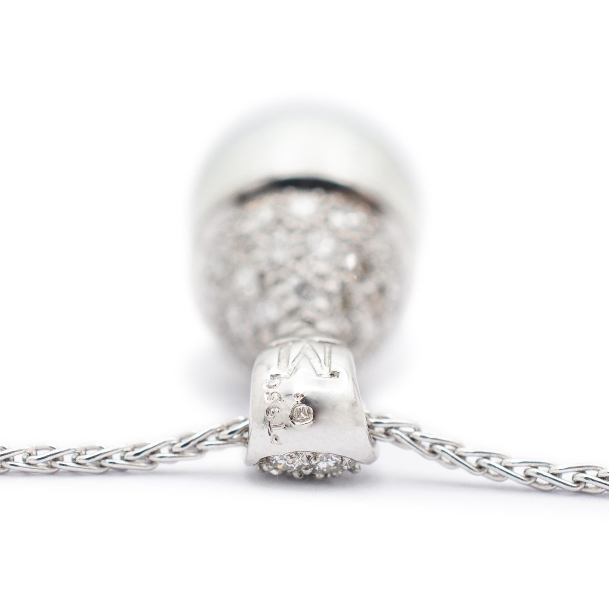 Mikimoto Ladies Platinum White South Sea Cultured Pearl Diamond Pendant Necklace