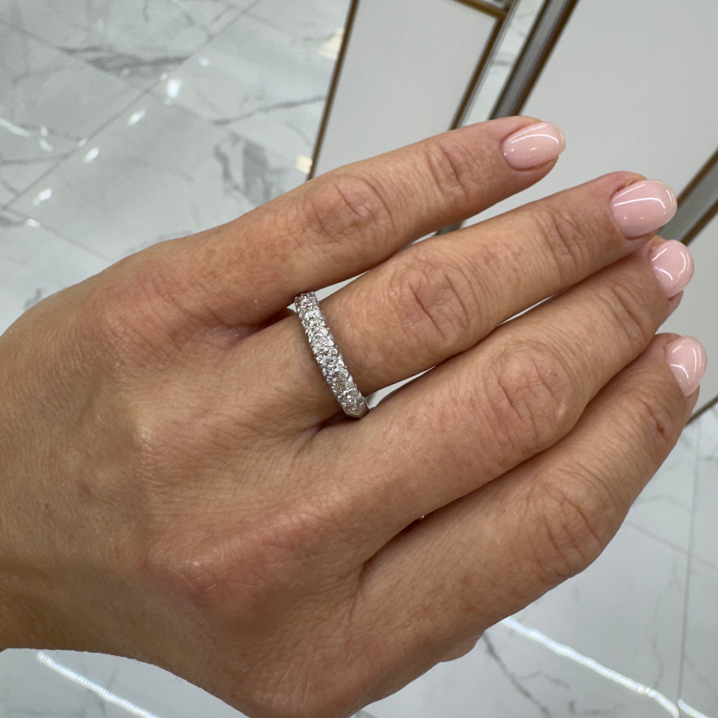 Antique Platinum Old European Diamond Wedding Band