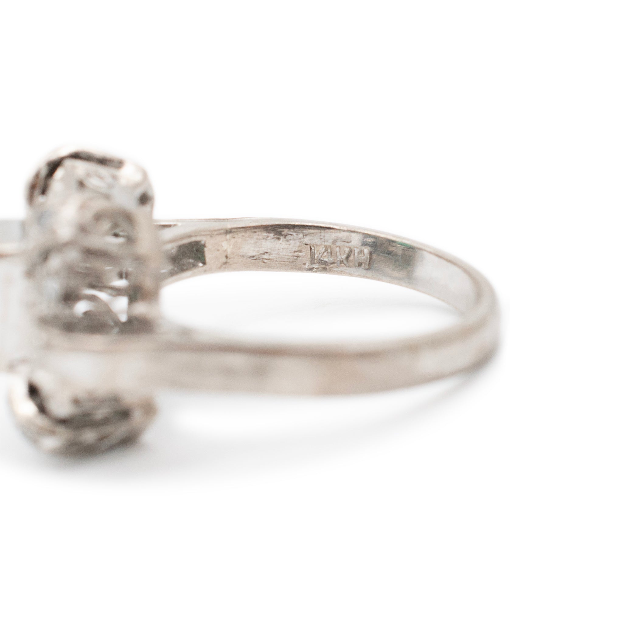 Antique Mixed Metals Gold Silver Palladium Emerald Halo Diamond Cocktail Ring