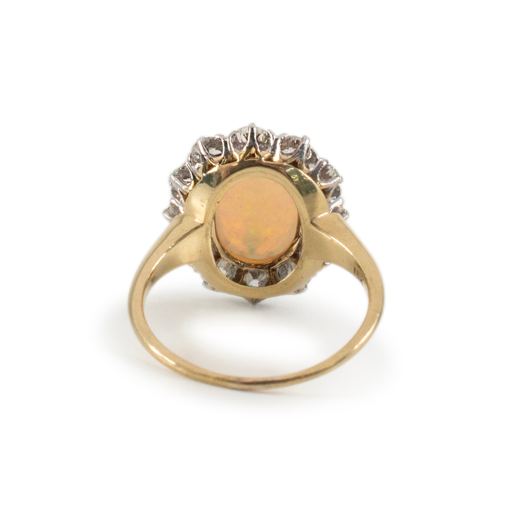 Antique 18K Yellow Gold & Platinum GIA Opal Old Miner Cut Diamond Cocktail Ring