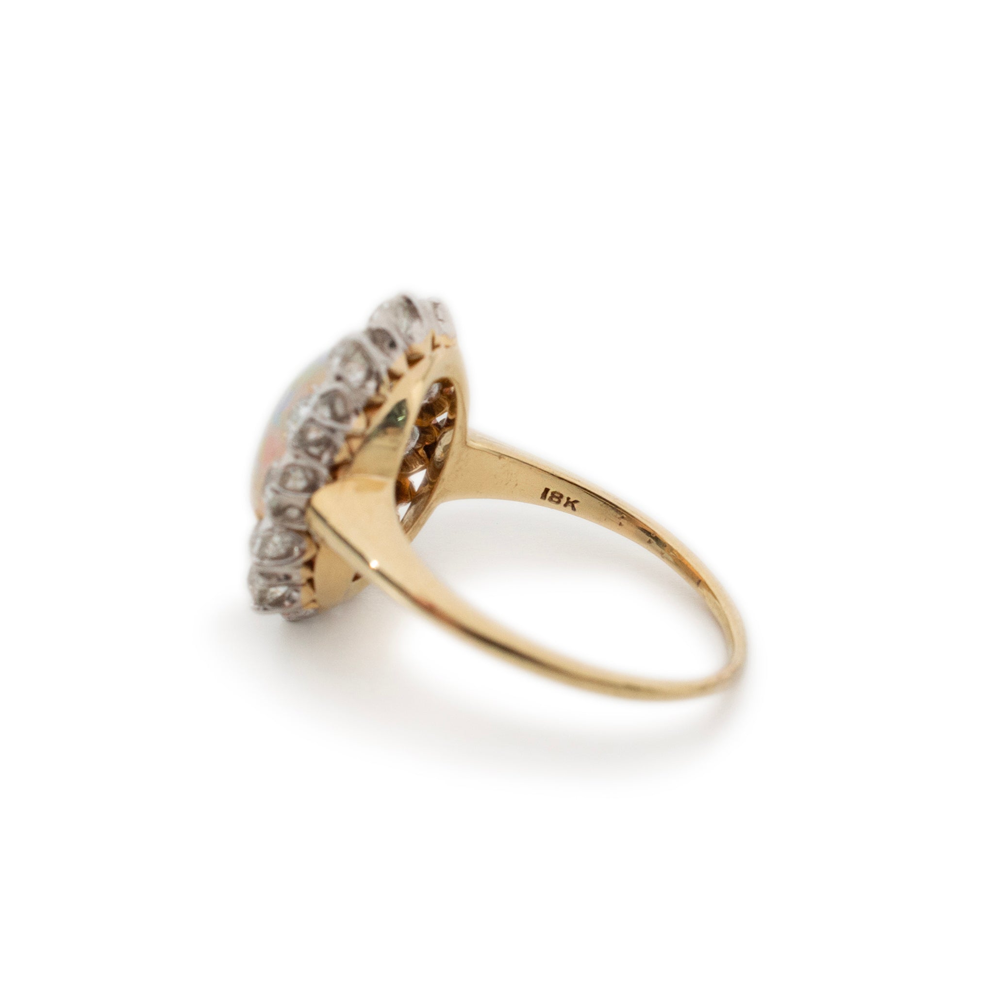 Antique 18K Yellow Gold & Platinum GIA Opal Old Miner Cut Diamond Cocktail Ring