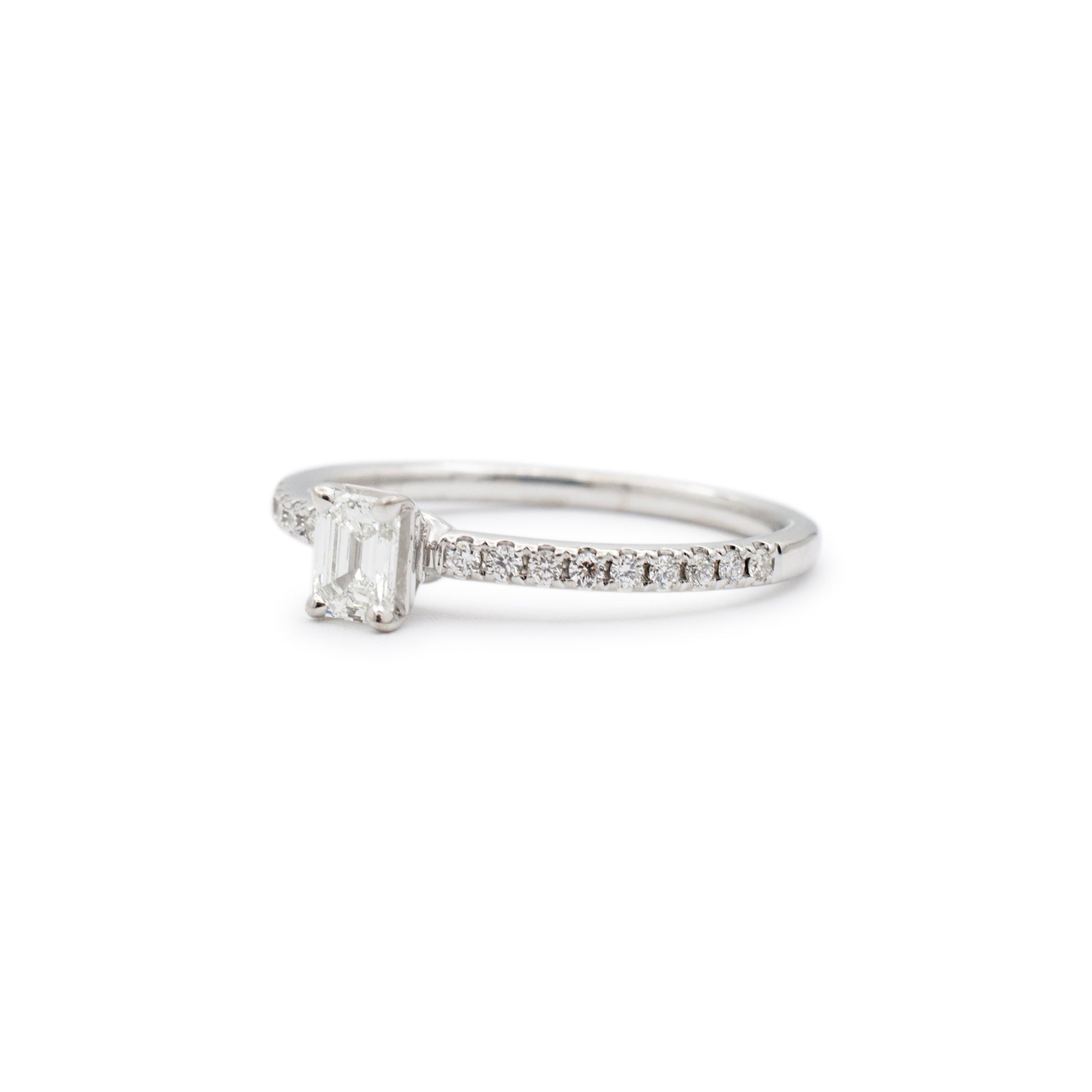 Ladies 14K White Gold GIA 0.30ct Emerald Cut Diamond Promise Engagement Ring