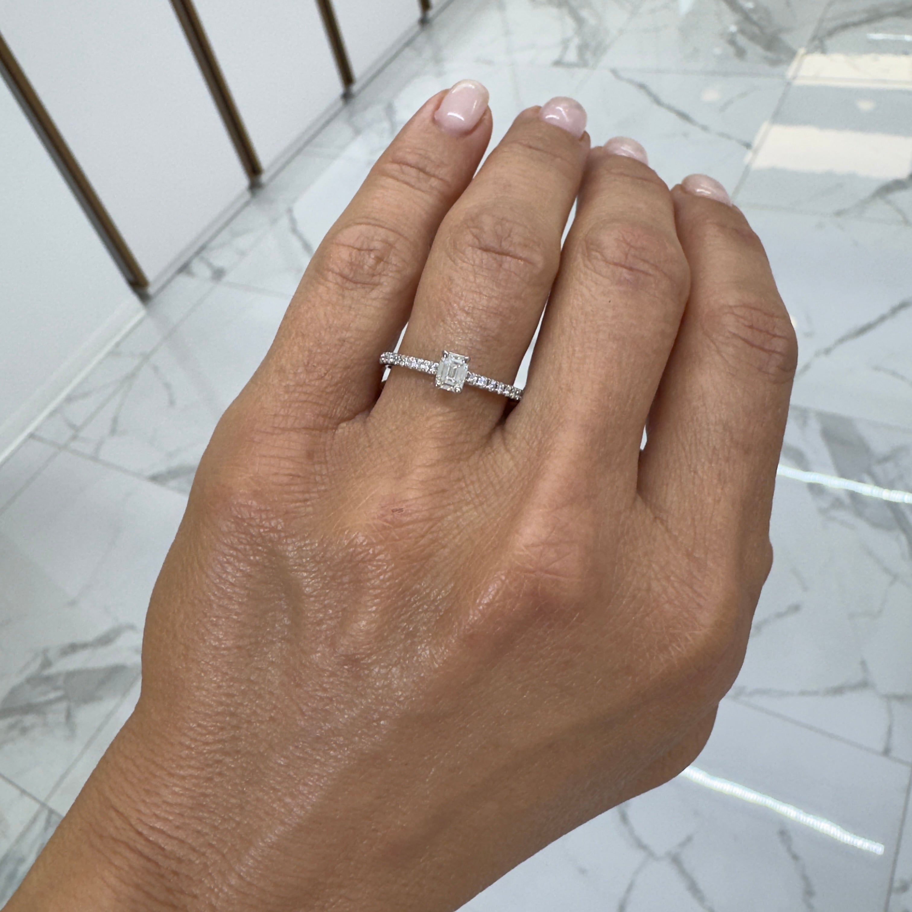 Ladies 14K White Gold GIA 0.30ct Emerald Cut Diamond Promise Engagement Ring