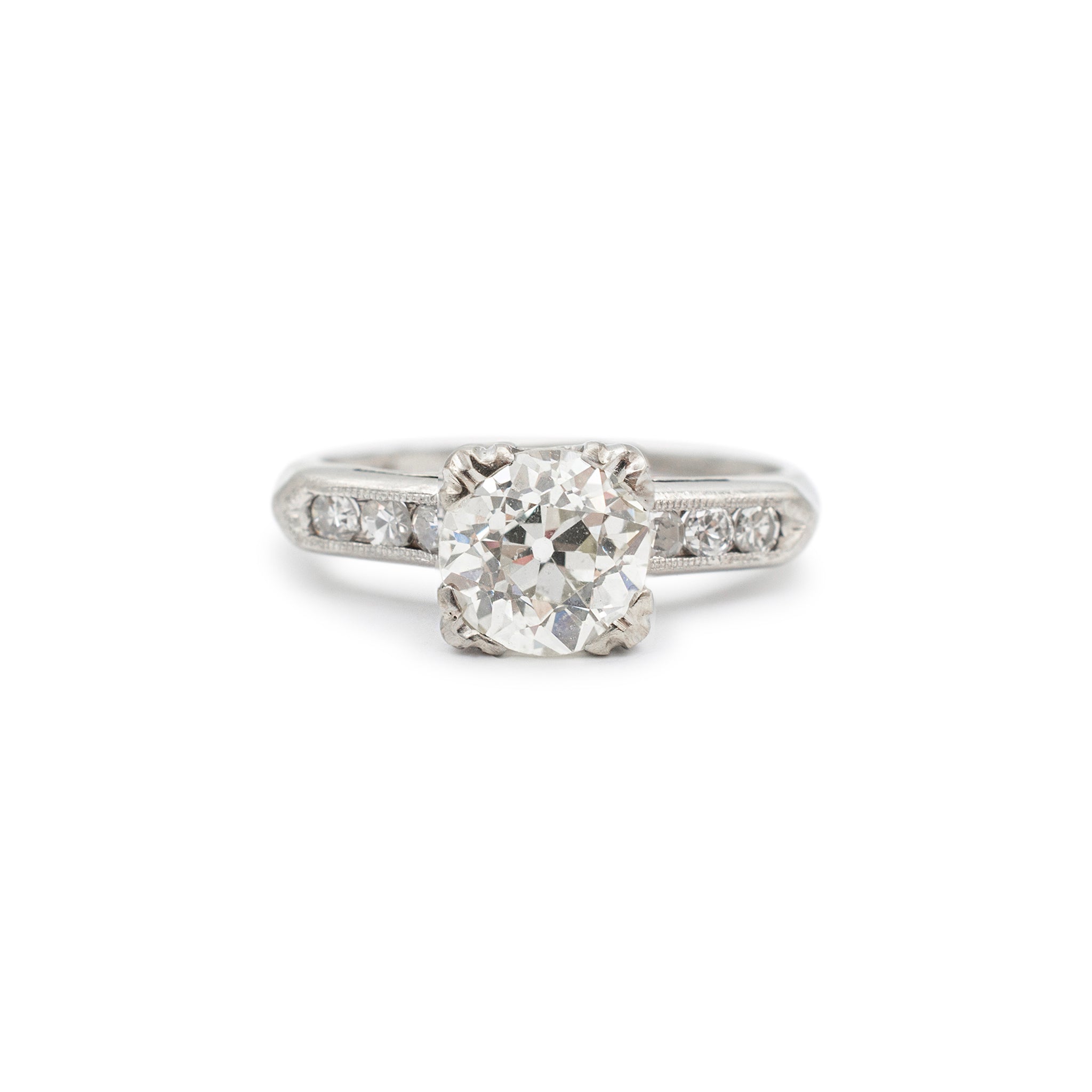 Antique Platinum Old European Accented Diamond Engagement Ring