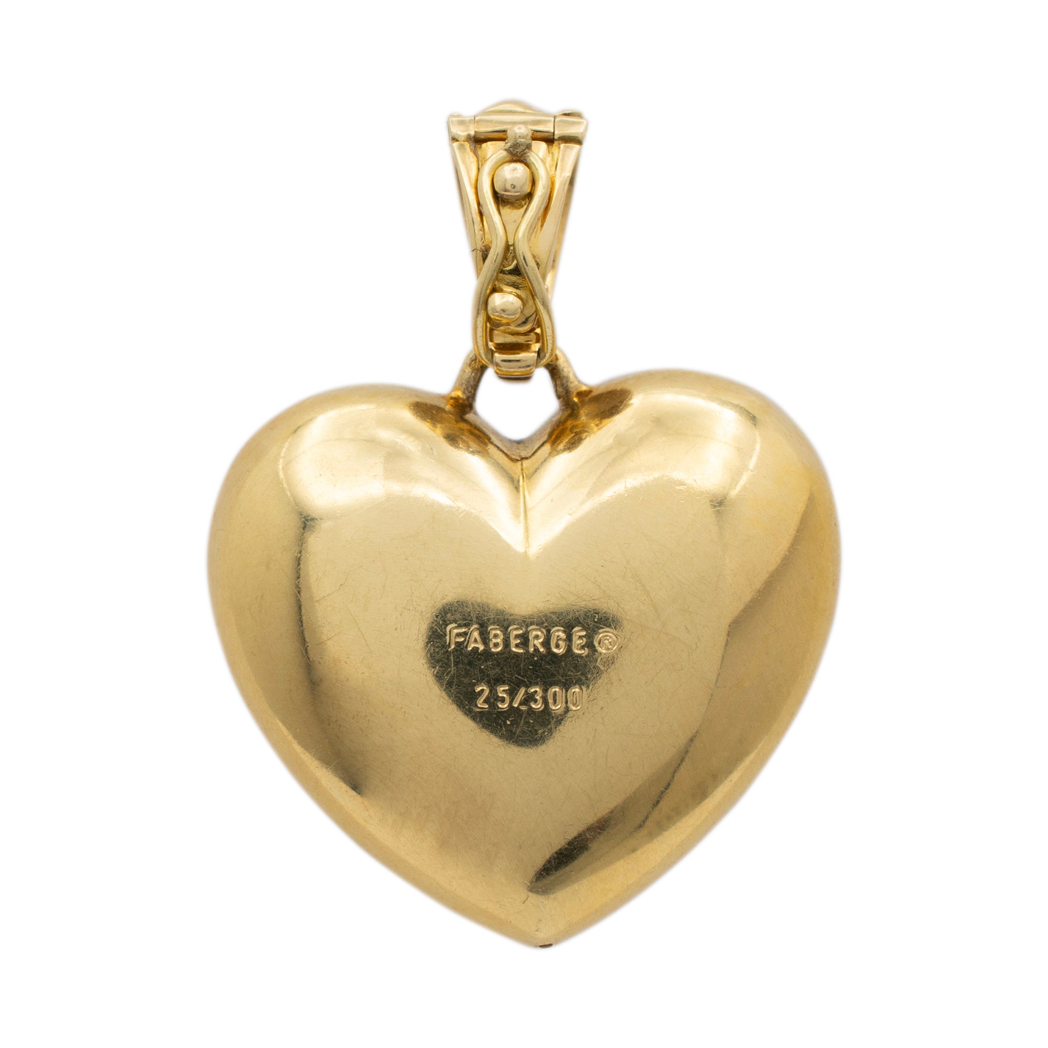 Vintage Faberge Victor Mayer 18K Yellow Gold Blue Enamel Diamond Heart Pendant
