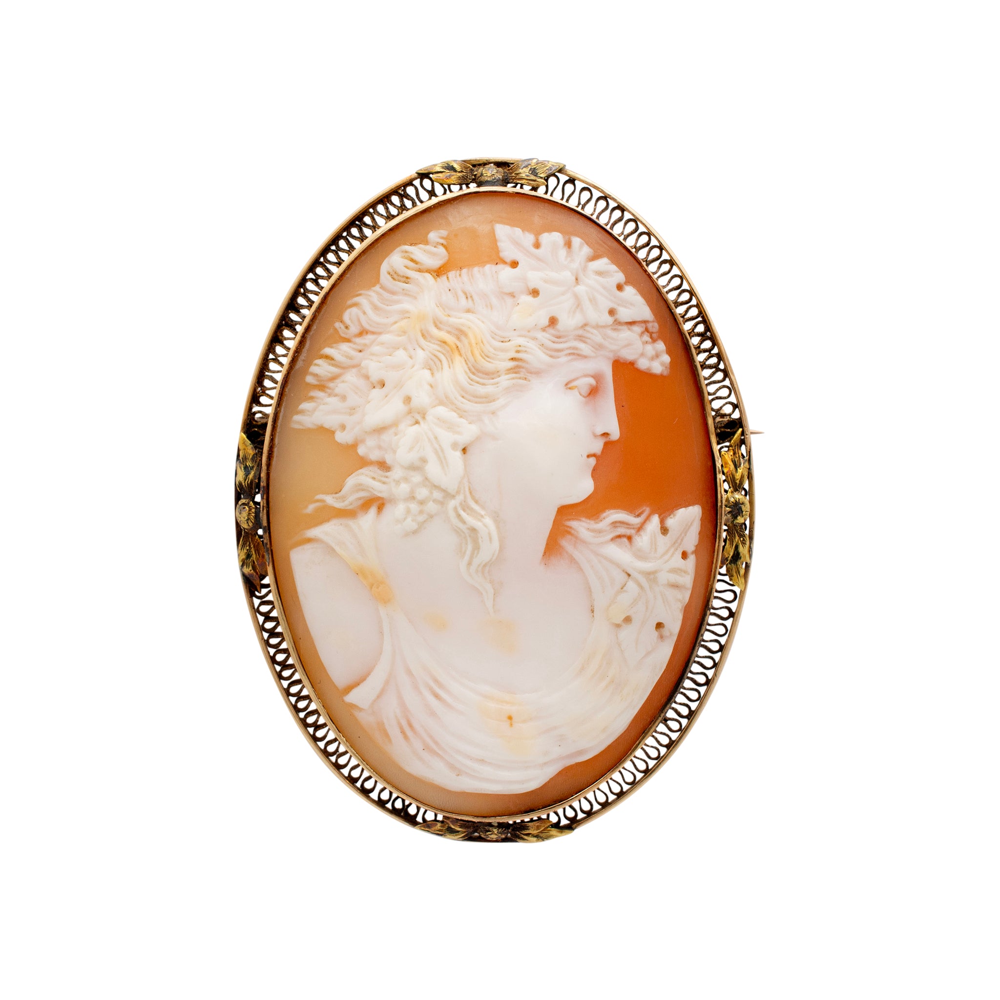 Victorian Handmade 14K Yellow Gold Large Oval Woman Portrait Cameo Brooch