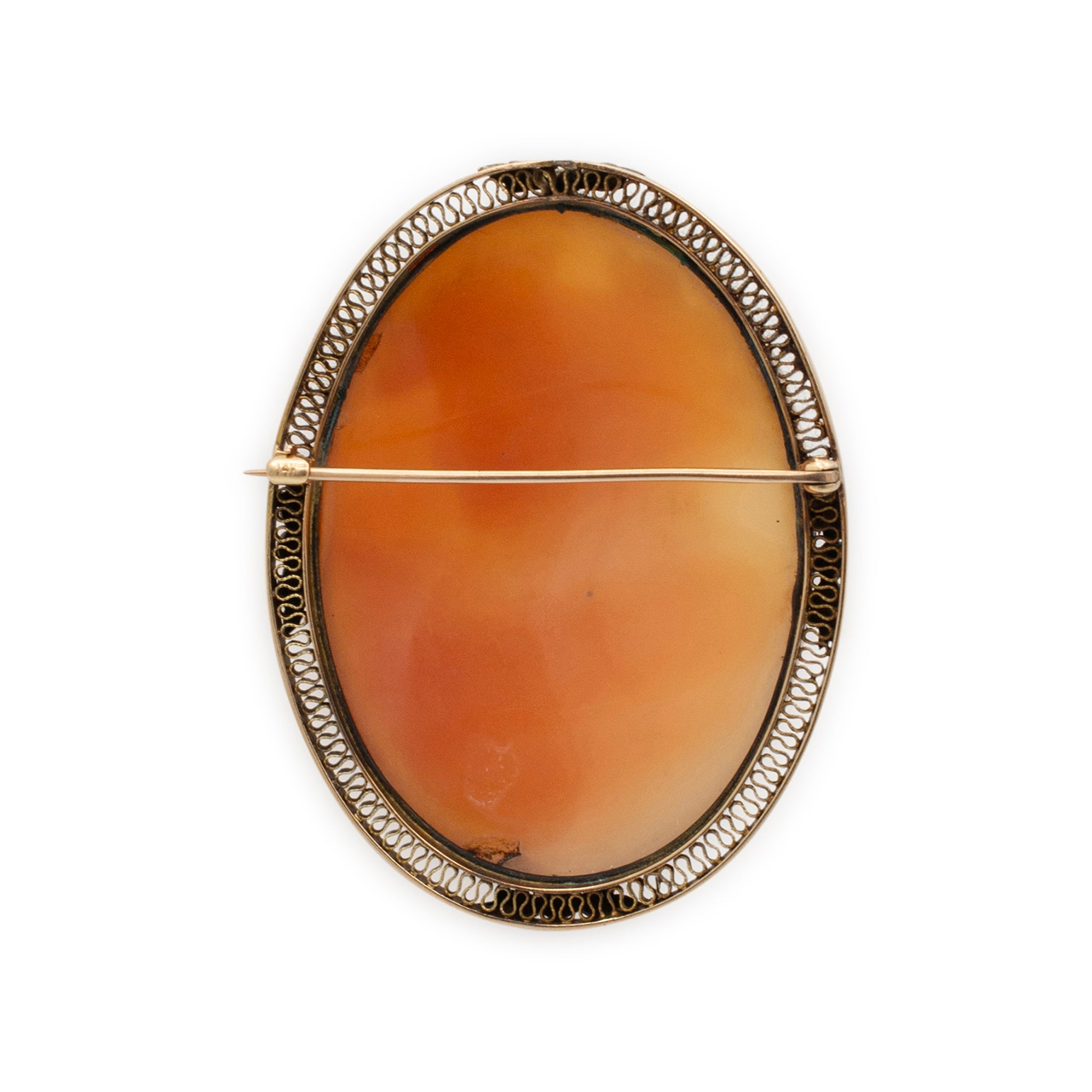 Victorian Handmade 14K Yellow Gold Large Oval Woman Portrait Cameo Brooch